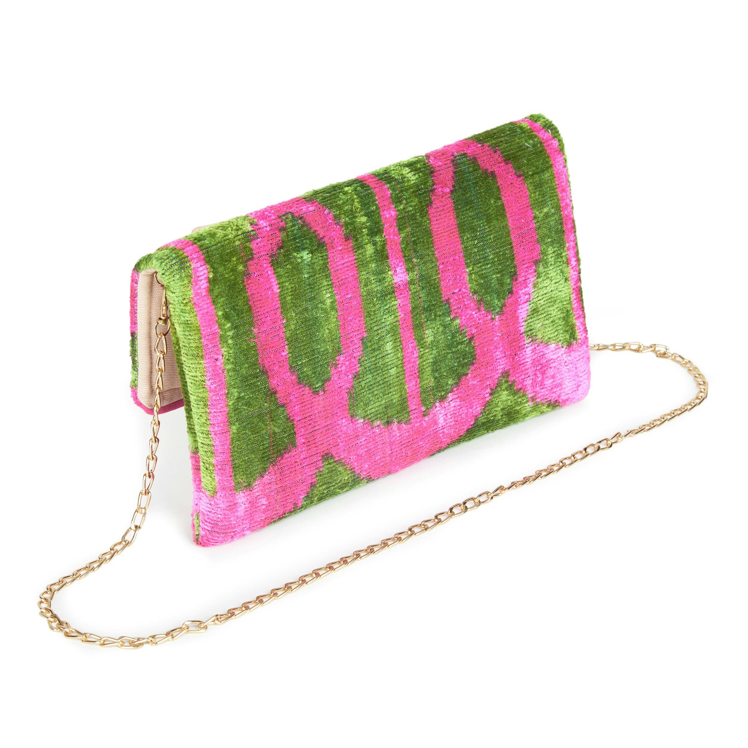 Thumbnail preview #2 for Hot Pink & Green Velvet Silk Fold Over Clutch