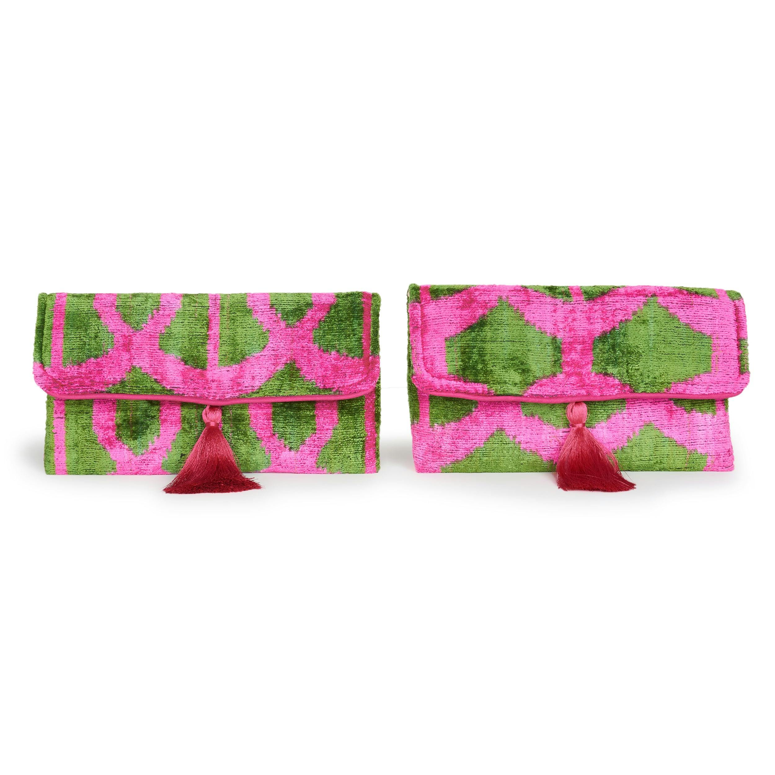 Thumbnail preview #4 for Hot Pink & Green Velvet Silk Fold Over Clutch