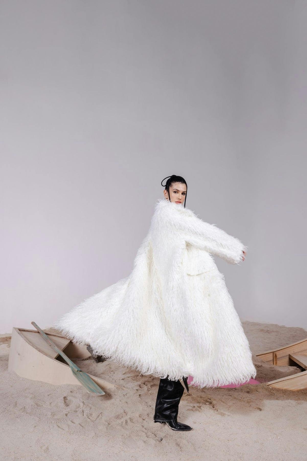 Thumbnail preview #9 for BLAIR WHITE FAUX FUR JACKET WITH SHEATH DRESS