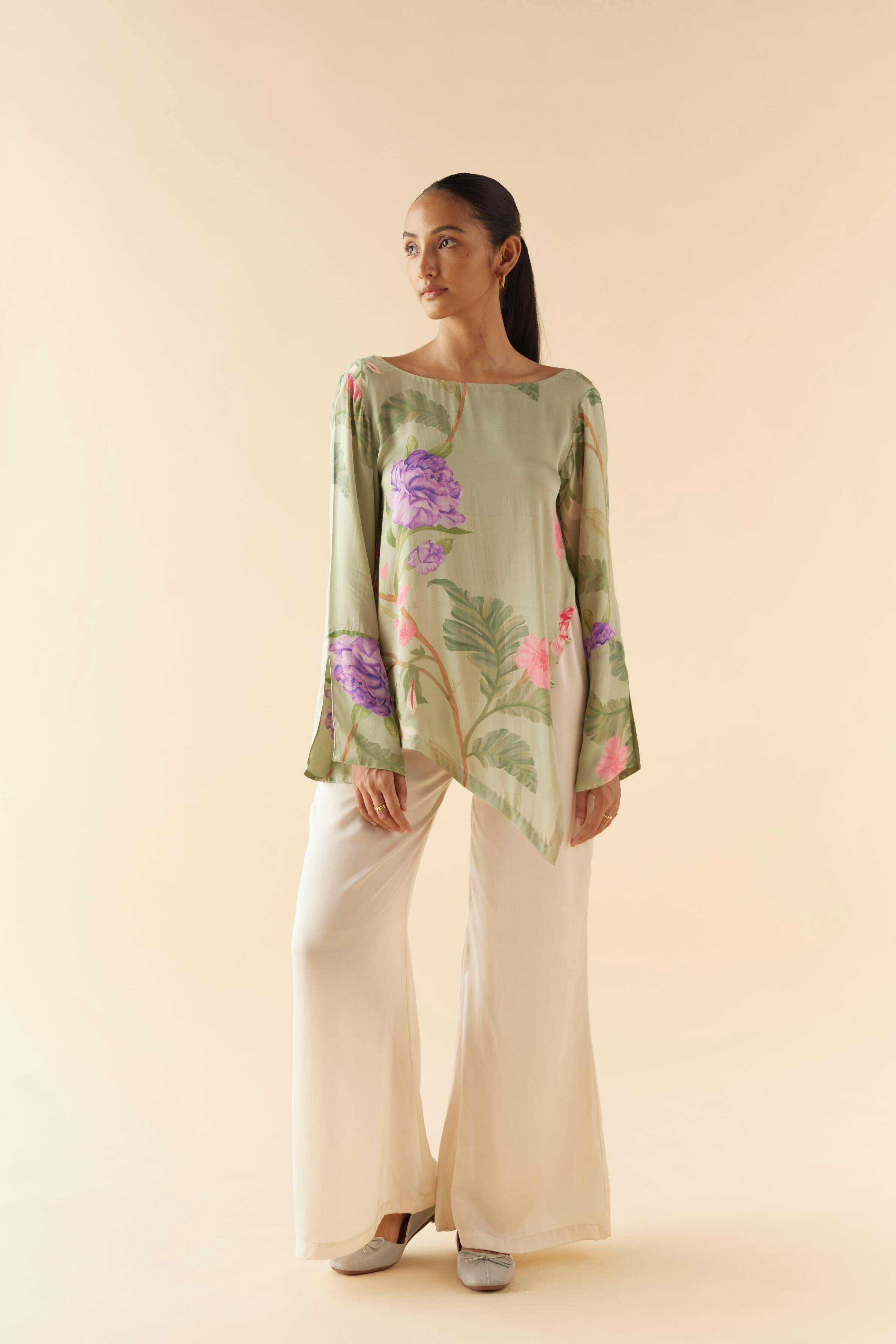 Thumbnail preview #0 for Jade Floral Dream Asymmetrical Lounge Top