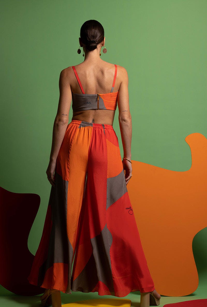 Thumbnail preview #2 for Orange-Grey-Red Women Bustier with Wide Legged Pants - ECLECTIC DREAM