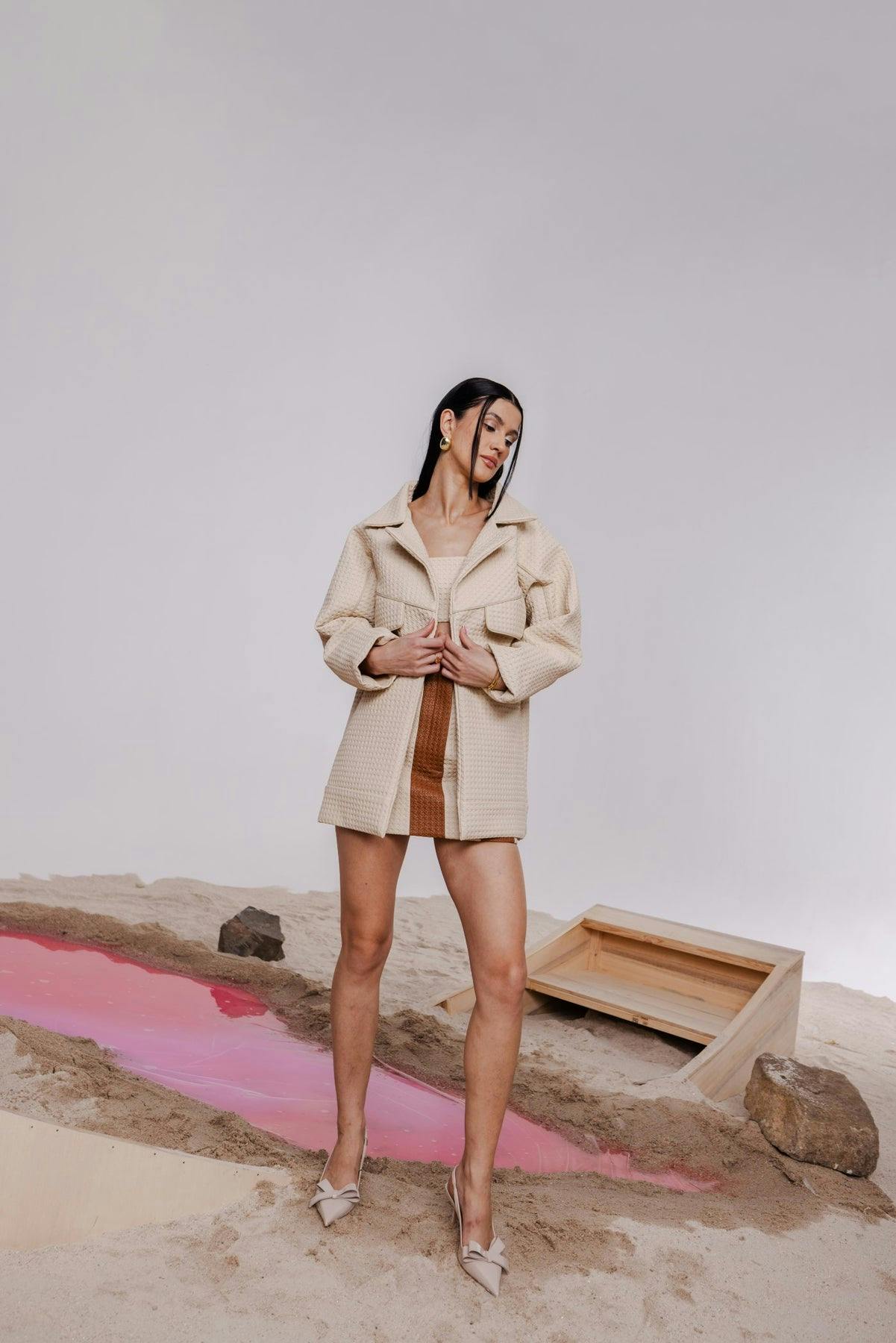 Thumbnail preview #1 for DORA TENNE & CACAO OVERSIZED JACKET WITH BANDEAU & SKIRT