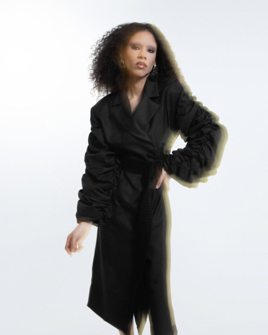 Thumbnail preview #2 for Crumple-sleeve black trench coat