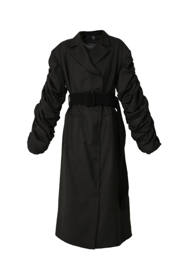 Thumbnail preview #1 for Crumple-sleeve black trench coat