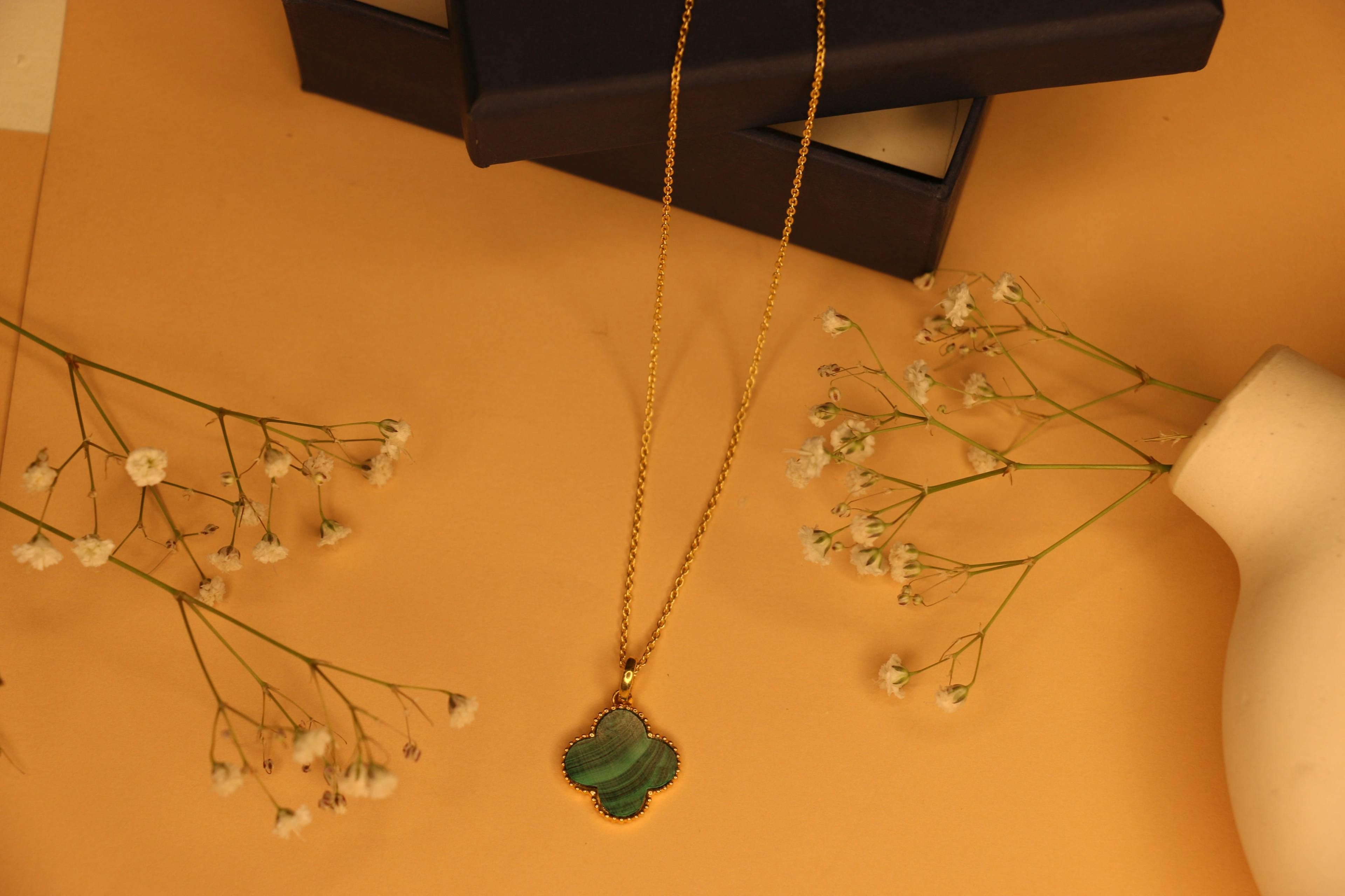 Malachite charm clover necklace, a product by The Jewel Closet Store