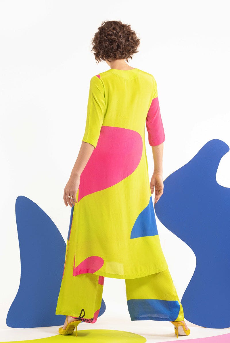 Thumbnail preview #2 for Lime-hot pink-blue Women Tunic with wide leg pants - HIGH END HYGGE