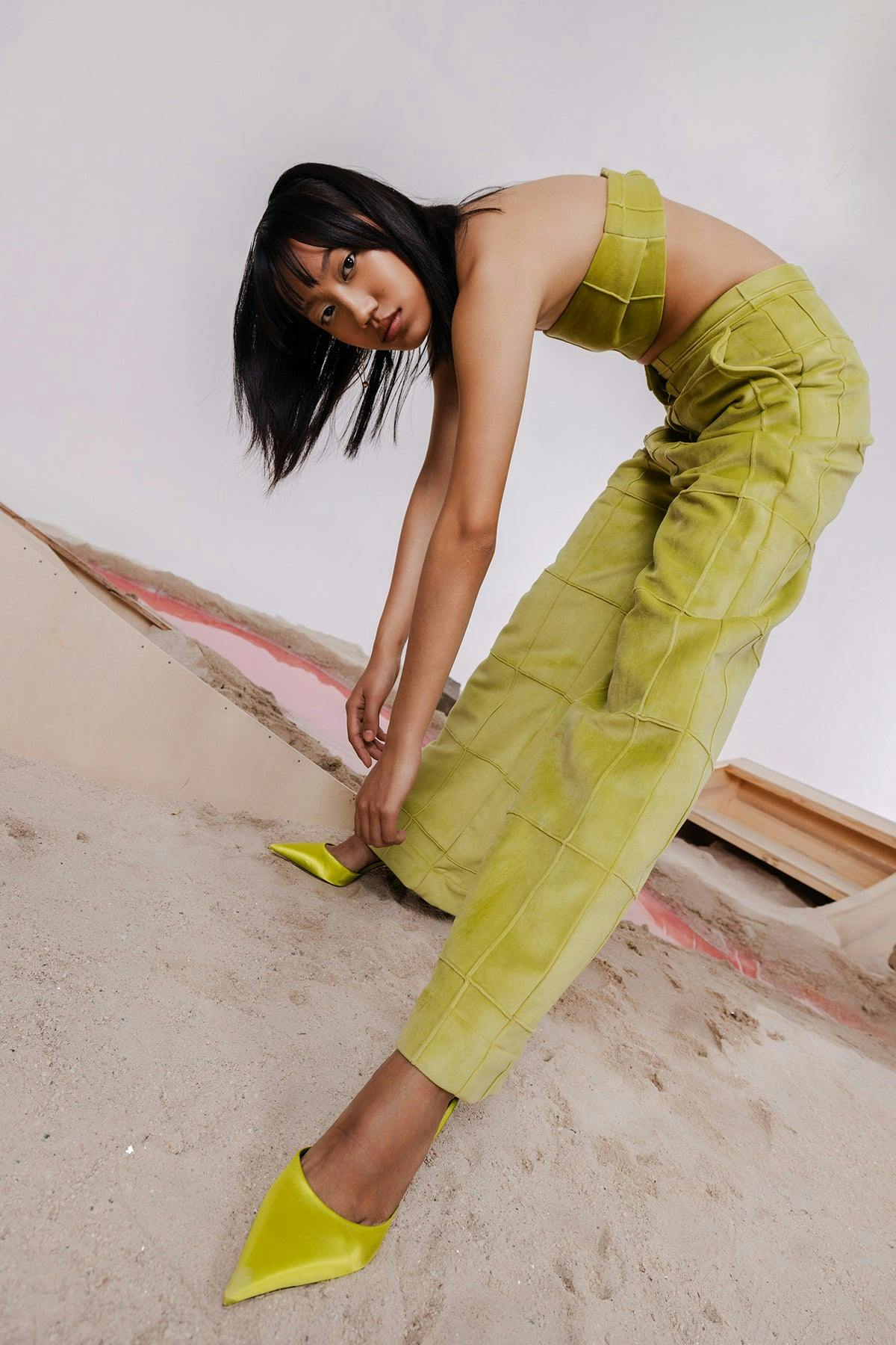 Thumbnail preview #4 for COVA PEA GREEN BOMBER JACKET WITH BANDEAU & PANTS