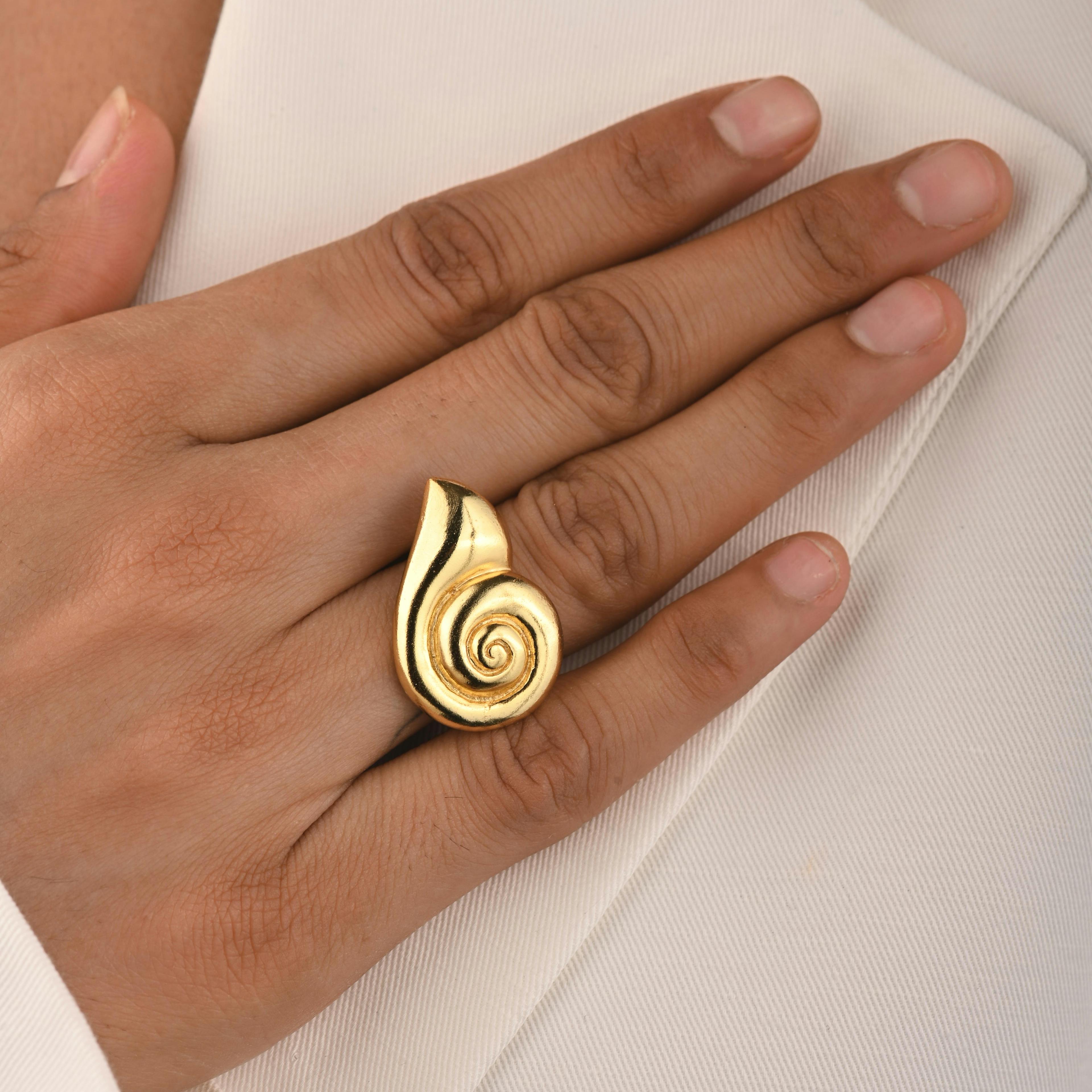 Thumbnail preview #1 for MOON SNAIL RING GOLD TONE 