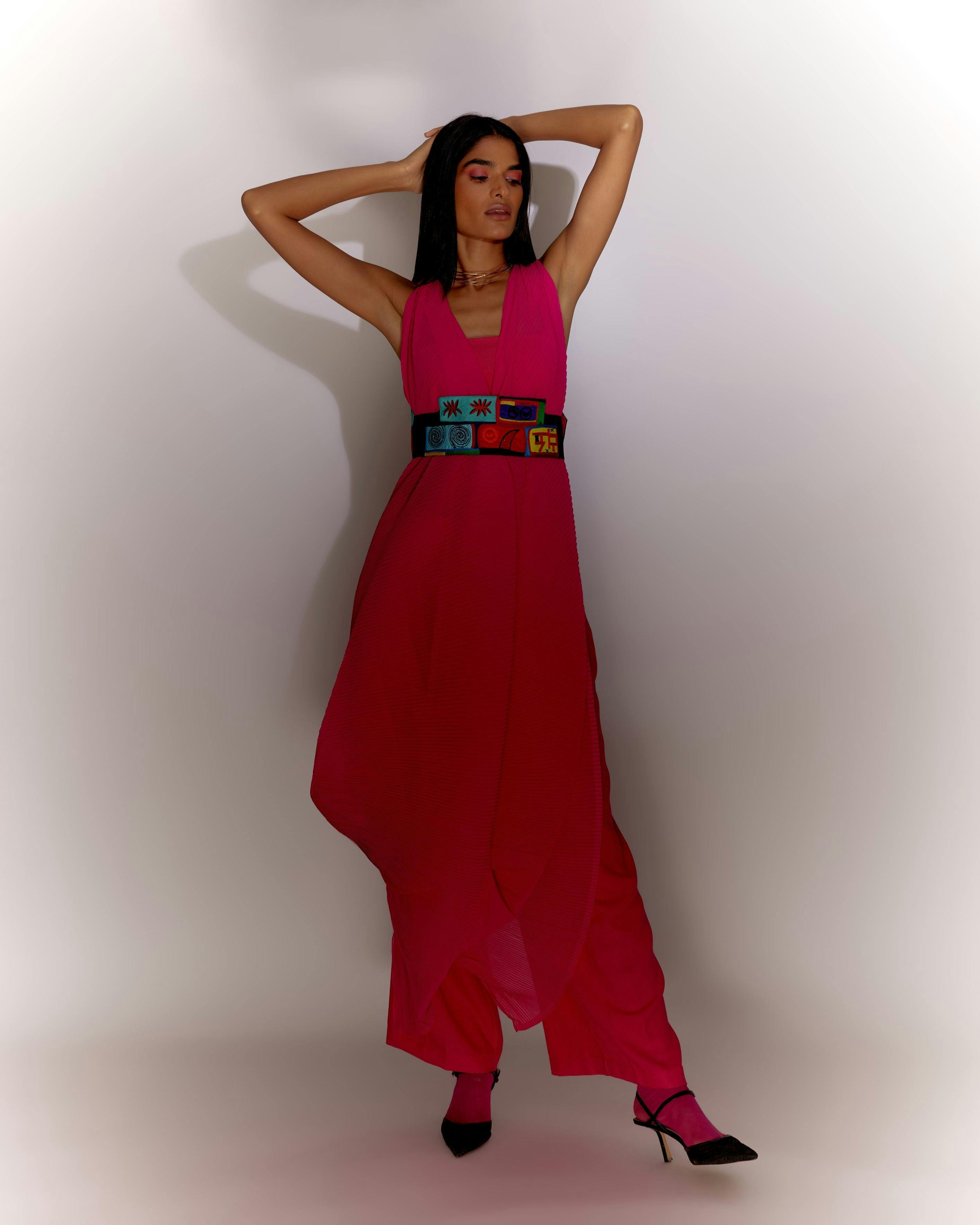 Pink Bricks Double Sided Drape Jacket Co-ord, a product by Mini Sondhi