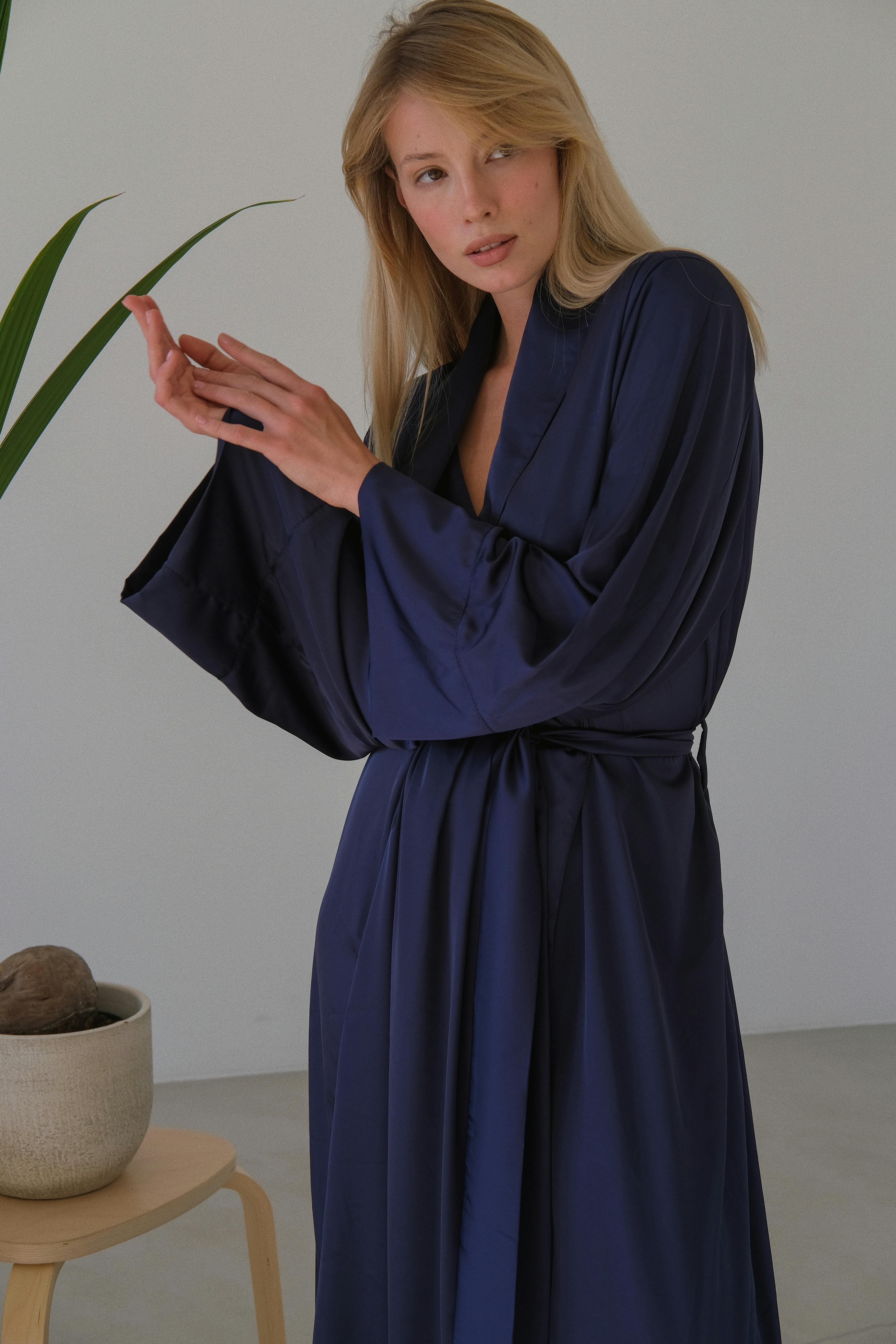 Thumbnail preview #3 for Long Silky Robe with Shawl Collar