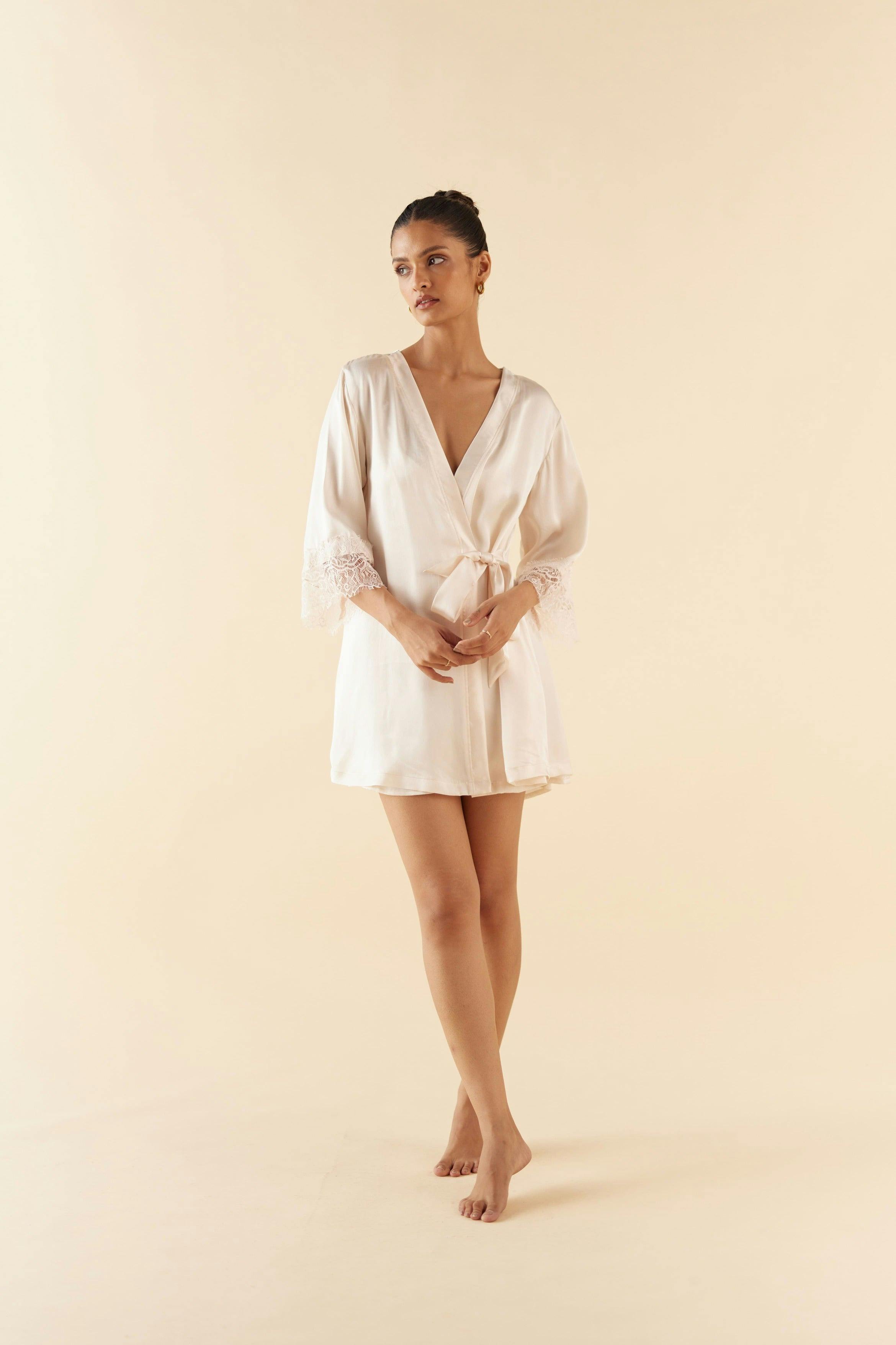 Thumbnail preview #0 for Pure Silk Robe in Ivory White