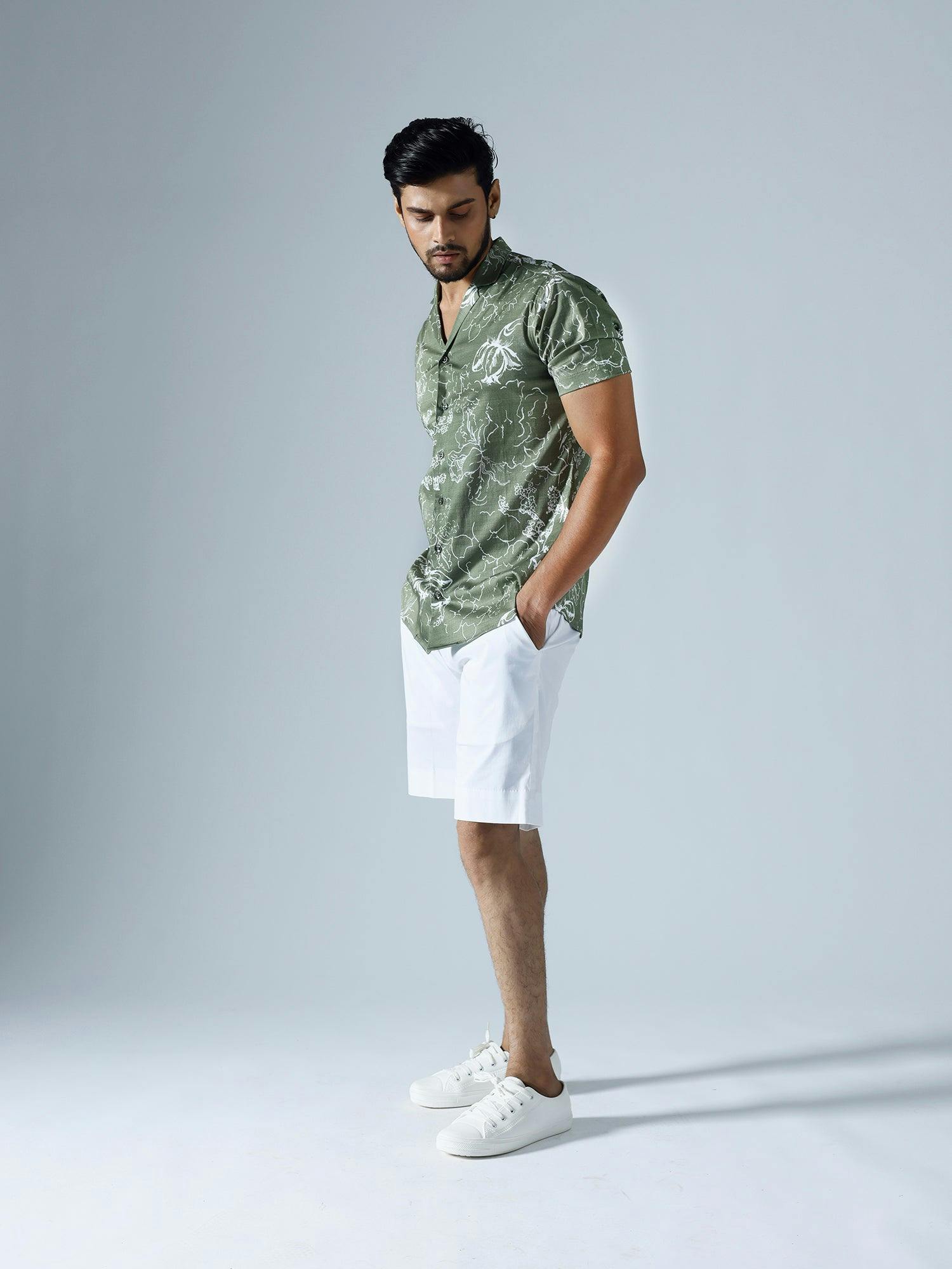 Thumbnail preview #1 for Bloom Green Half sleeves Shirt With White Shorts