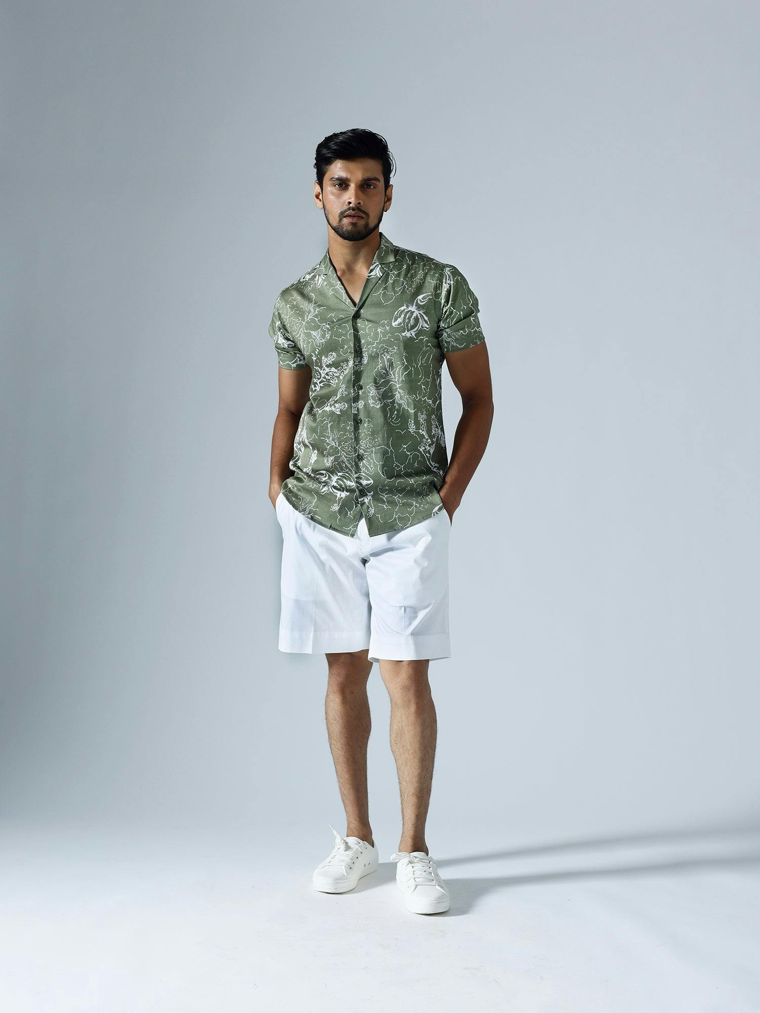 Thumbnail preview #2 for Bloom Green Half sleeves Shirt With White Shorts
