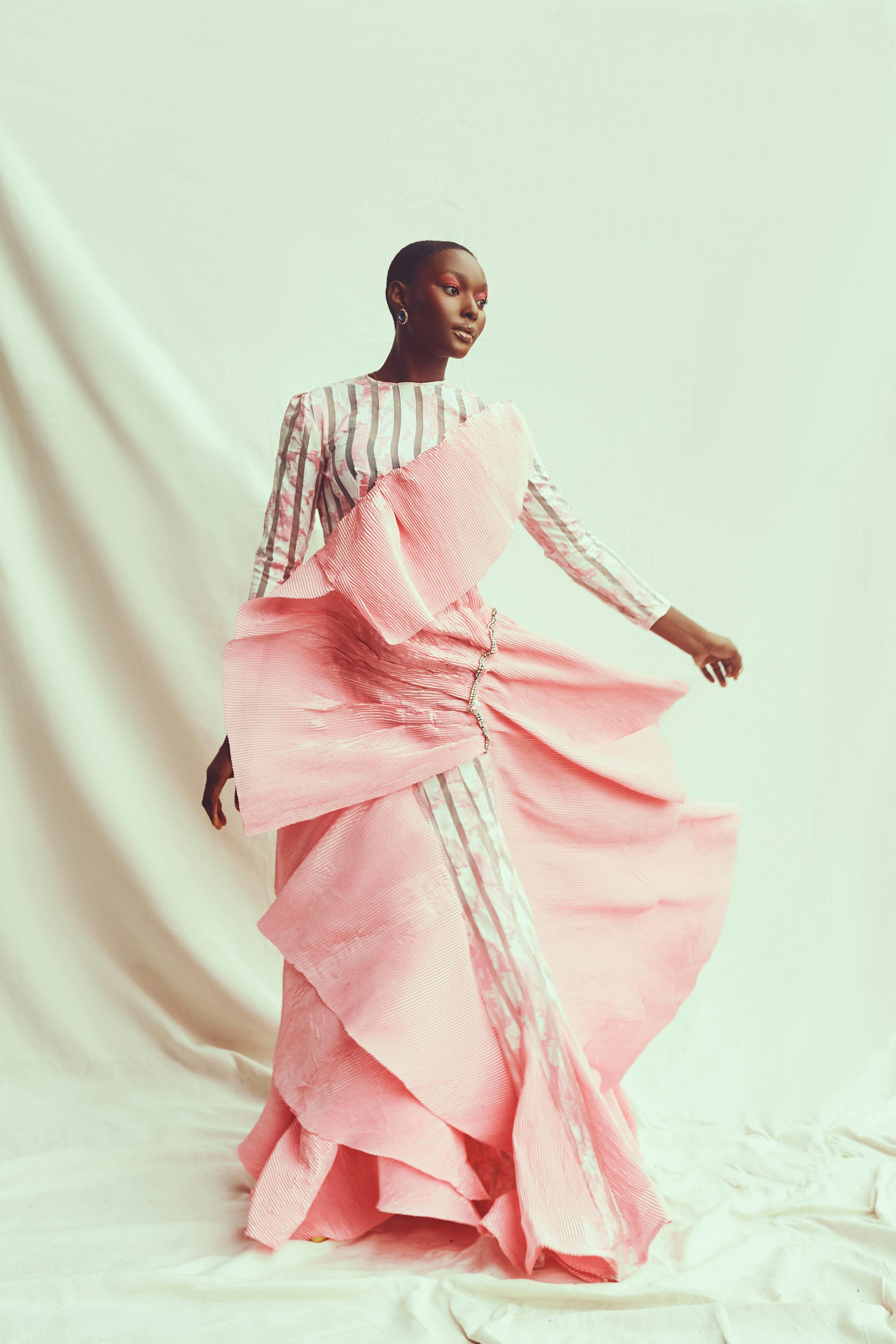 Baby Pink Accordion Detailed Maxi Dress, a product by Joseph Ejiro