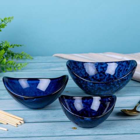 Thumbnail preview #7 for Blue Color Oval-Shaped Kishti Bowl Set (Set of 3)