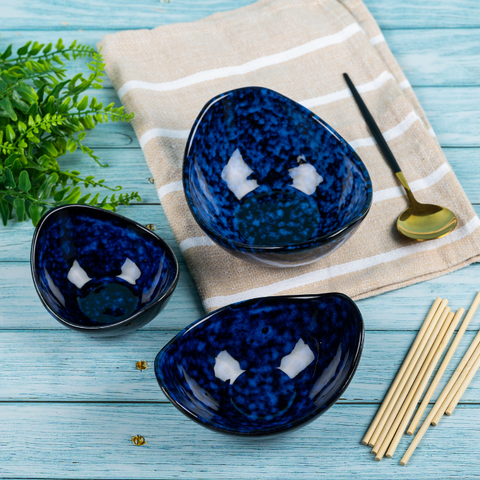 Thumbnail preview #3 for Blue Color Oval-Shaped Kishti Bowl Set (Set of 3)