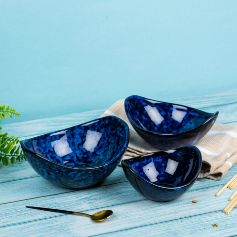 Thumbnail preview #5 for Blue Color Oval-Shaped Kishti Bowl Set (Set of 3)