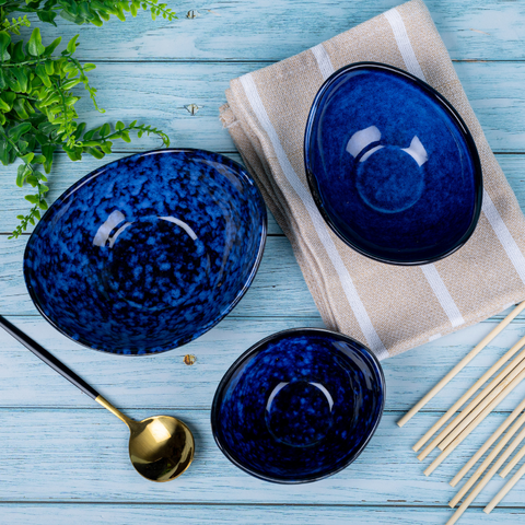 Blue Color Oval-Shaped Kishti Bowl Set (Set of 3), a product by The Golden Theory