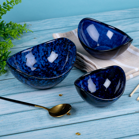 Thumbnail preview #8 for Blue Color Oval-Shaped Kishti Bowl Set (Set of 3)