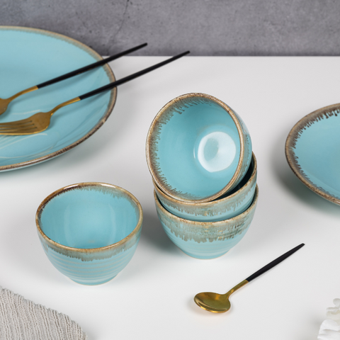 Blue Round-Shaped Small Bowl with Drops Border Design, a product by The Golden Theory