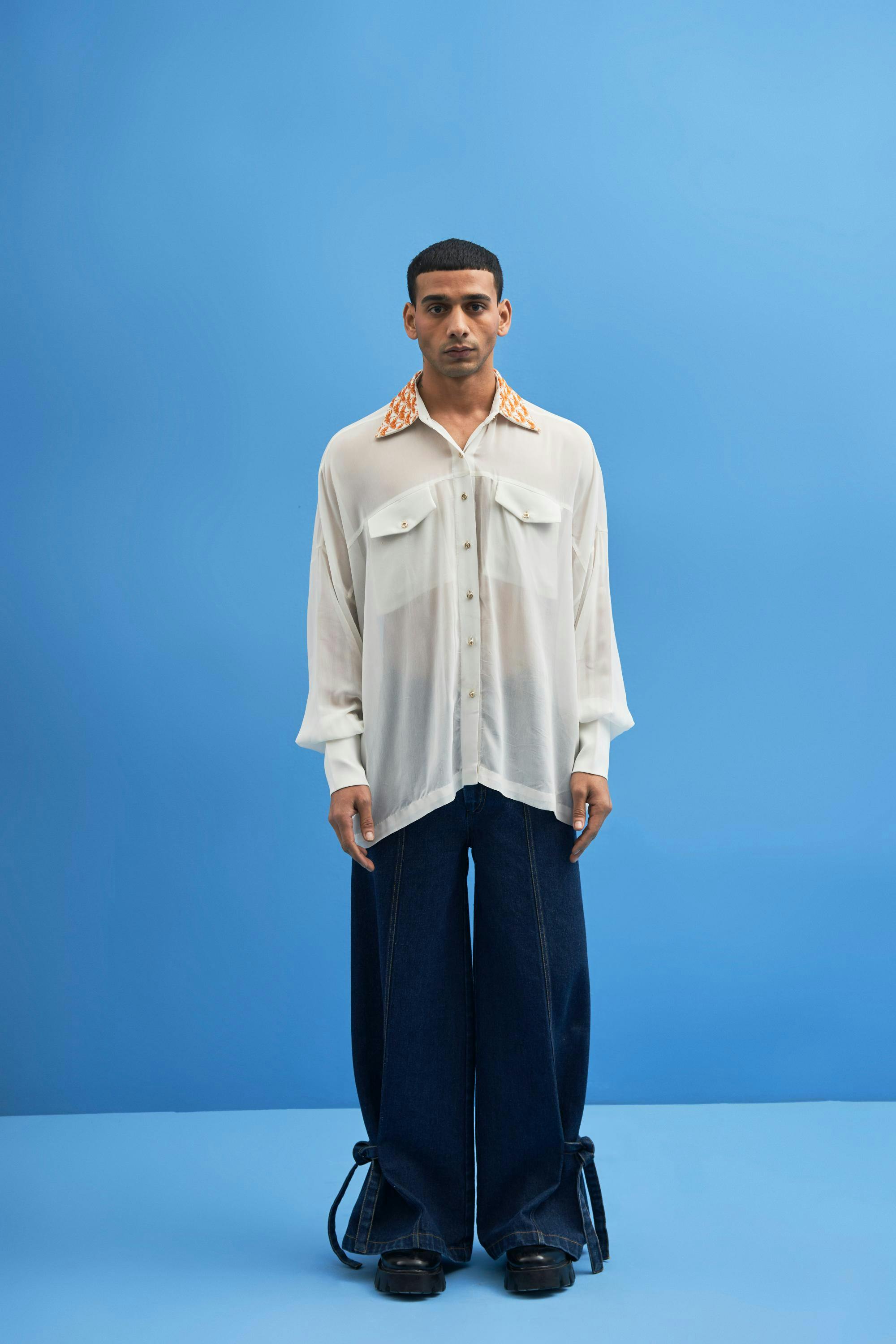 Off-White Crane-Collared Shirt, a product by Siddhant Agrawal Label