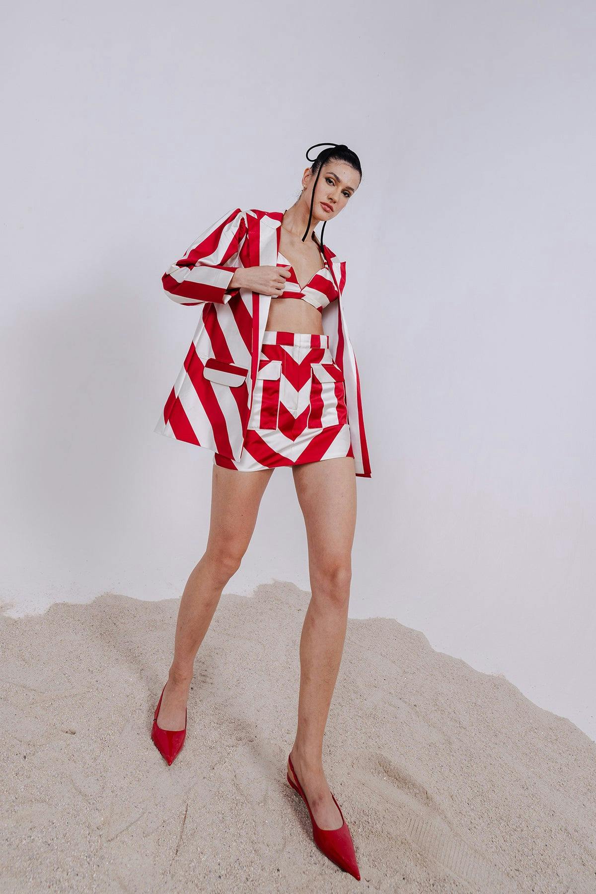 ILTA WHITE & RED JACKET WITH BANDEAU & SKIRT, a product by July Issue