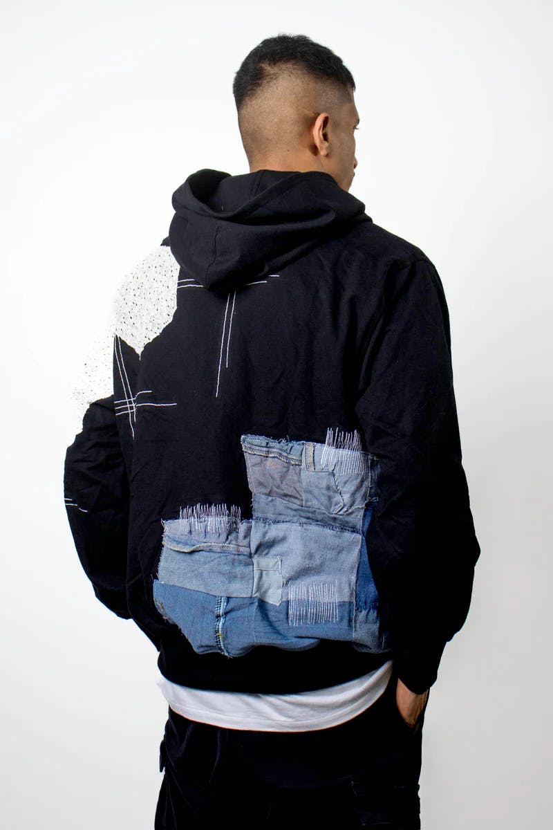 Thumbnail preview #1 for Black Patchwork Net Hoodie