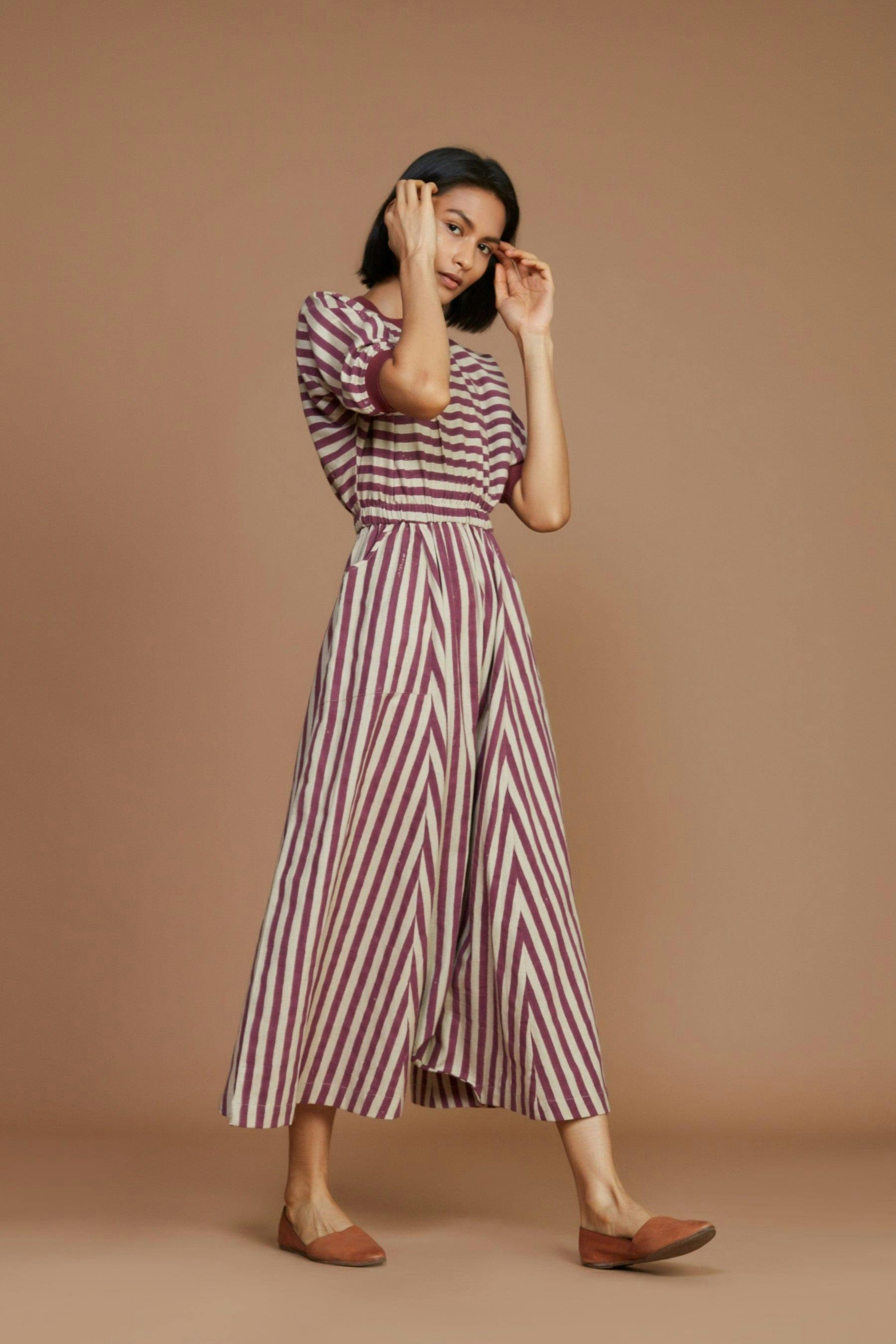 Thumbnail preview #1 for Ivory and Mauve Striped Mati Sphara Jumpsuit