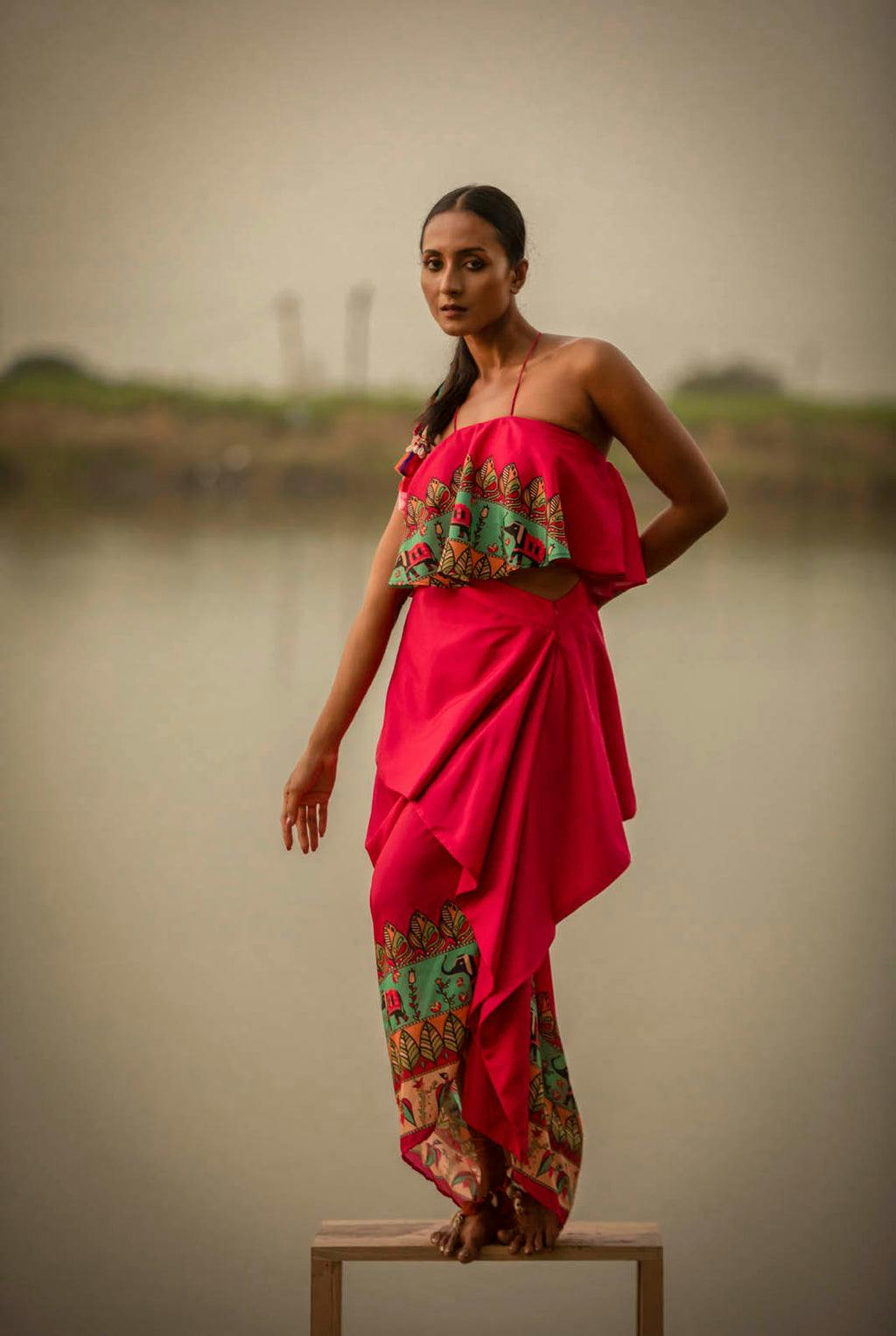 Imara Structured Drape Skirt With Flair Top, a product by COEUR by Ankita Khurana
