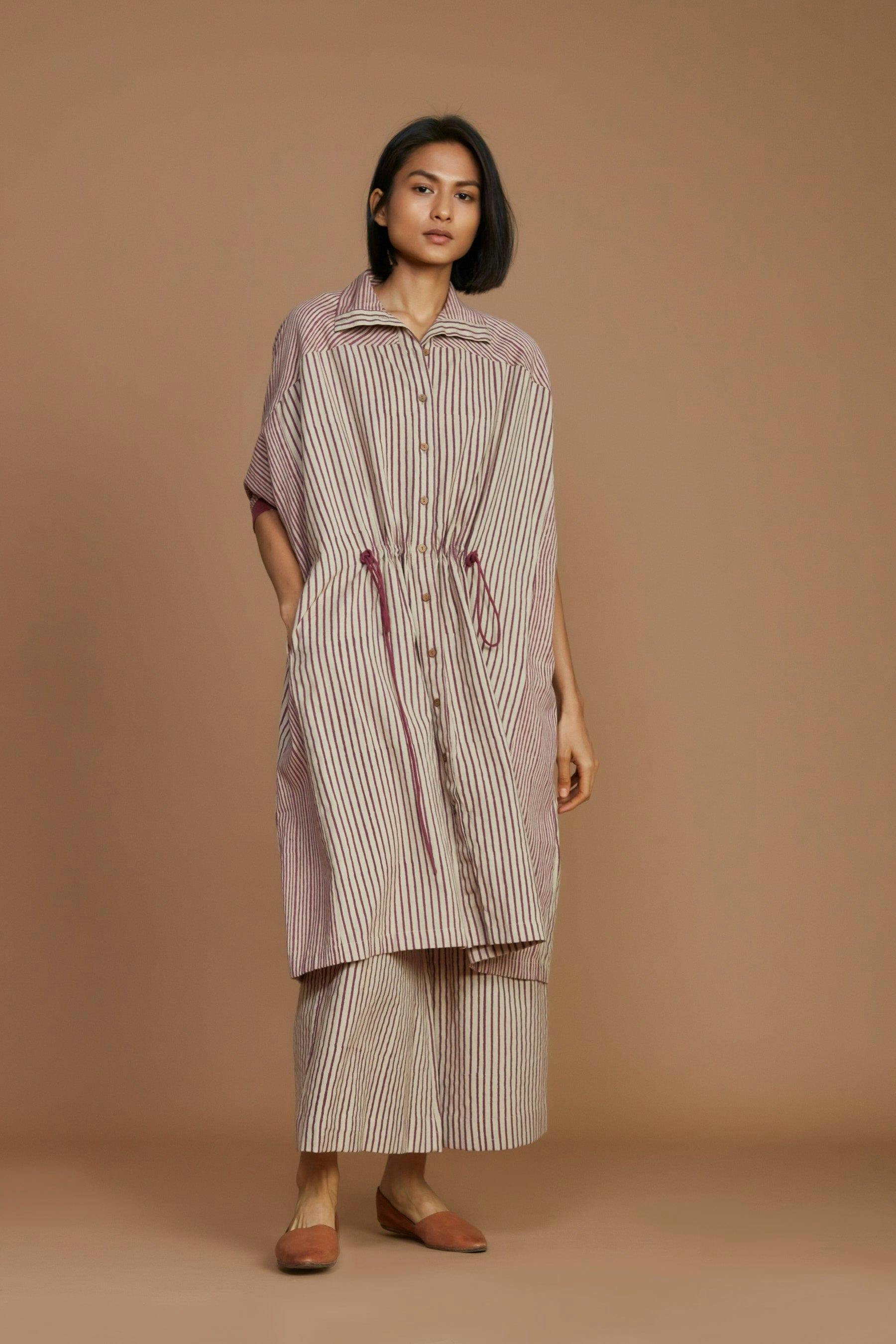 Thumbnail preview #1 for Ivory With Mauve Striped Kaftan Co-Ord Set