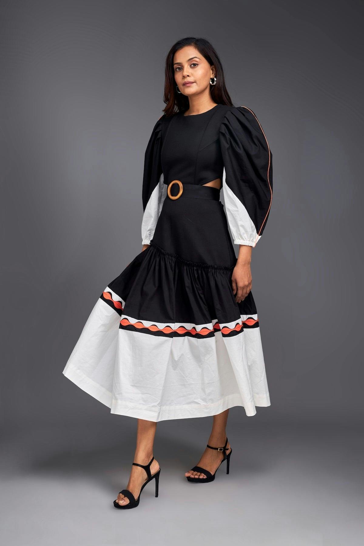Black & White Colour Block Side Cutout Dress, a product by Deepika Arora