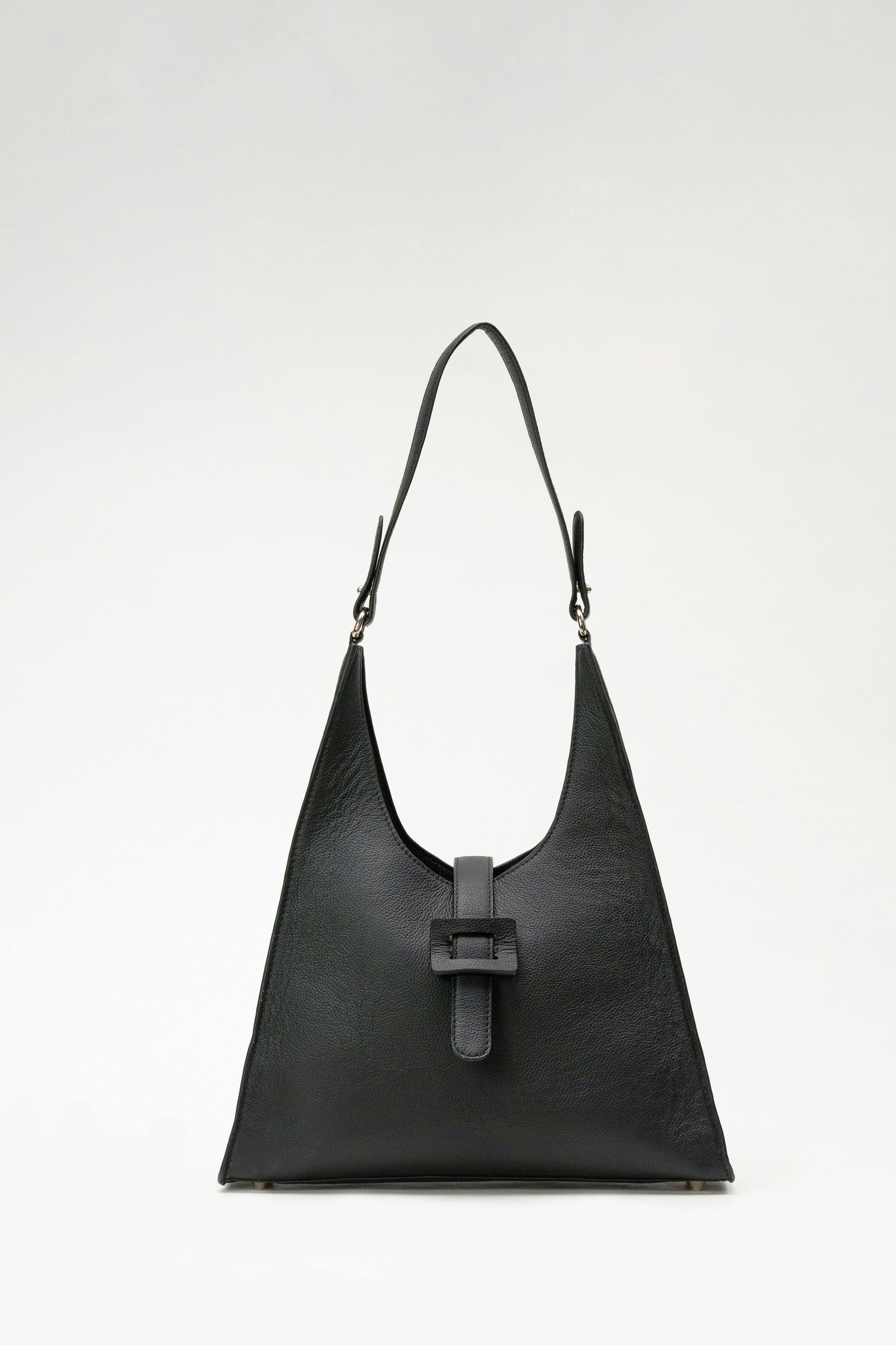 Aizah in Pebbled Black with Buckle Details, a product by Mistry 
