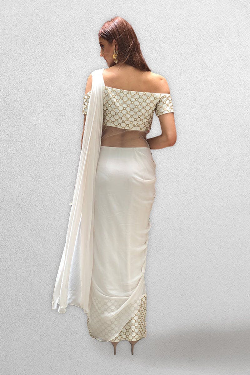 Thumbnail preview #3 for Off White Drape Saree