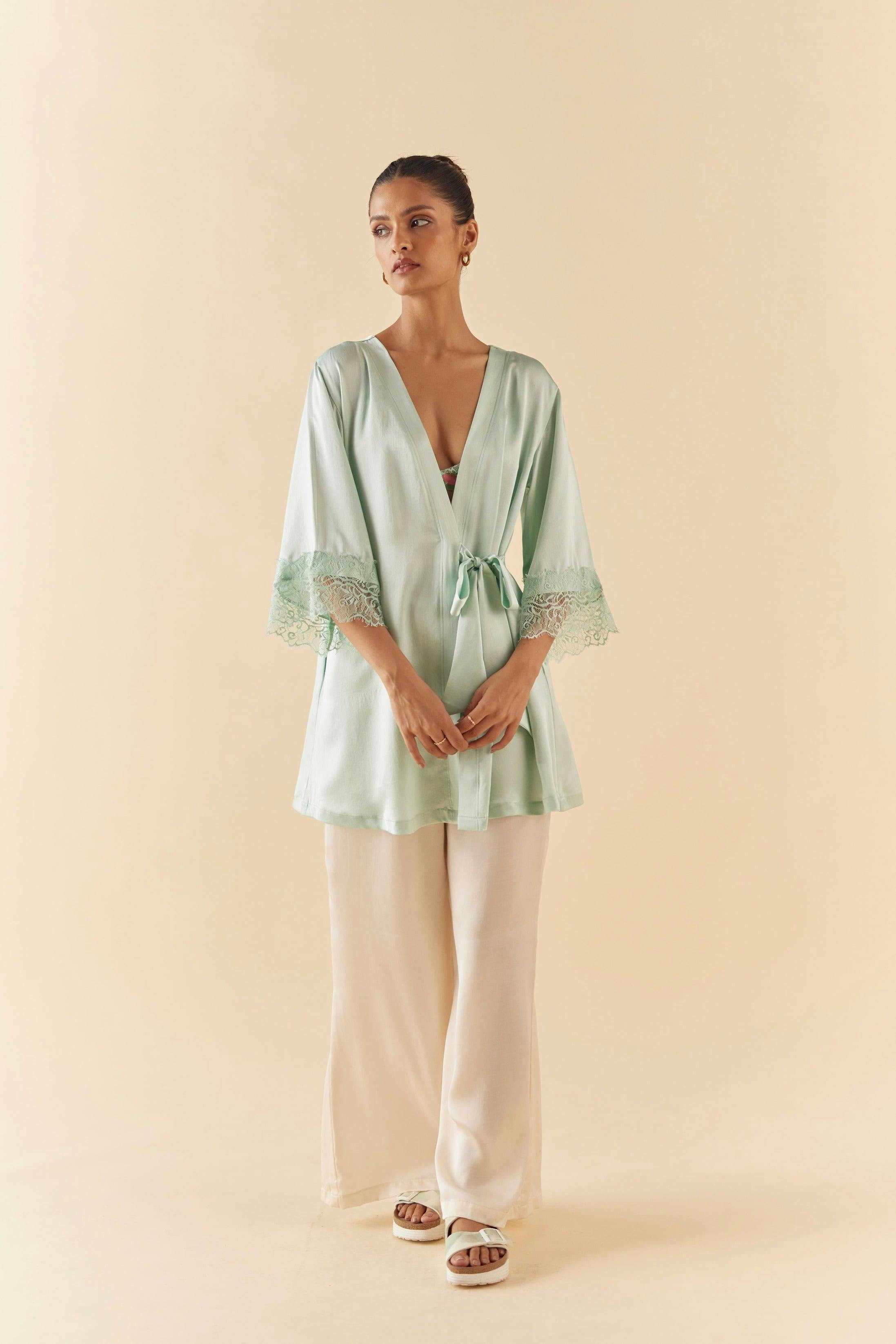 Thumbnail preview #0 for Pure Silk Robe in Celeste Blue