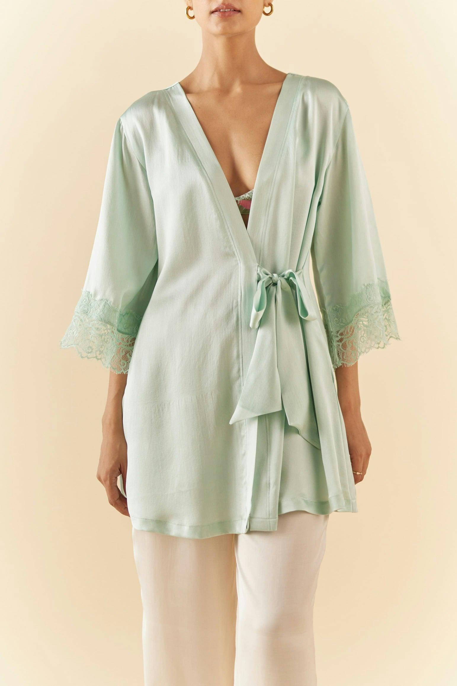 Thumbnail preview #1 for Pure Silk Robe in Celeste Blue