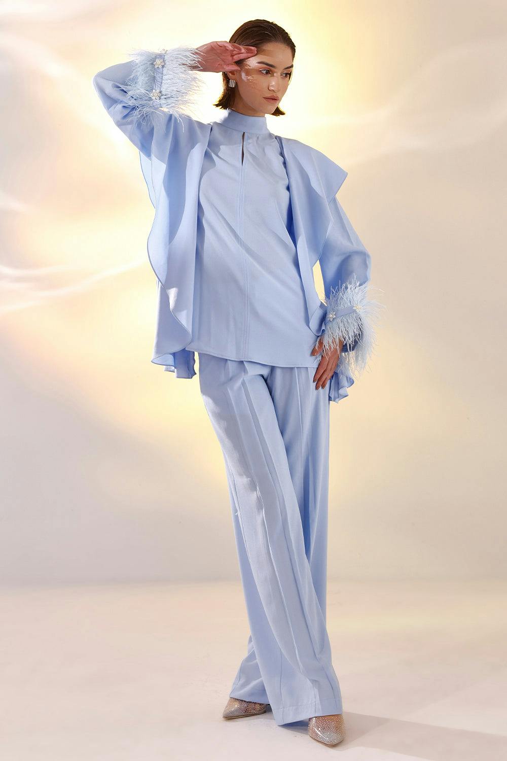 Thumbnail preview #1 for Ruffled ice blue pant set