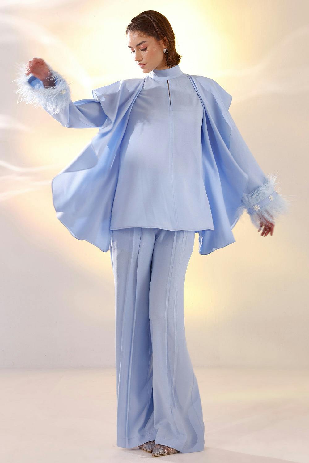 Ruffled ice blue pant set, a product by Saltz n sand 