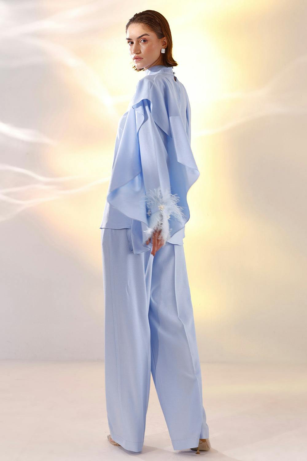 Thumbnail preview #3 for Ruffled ice blue pant set