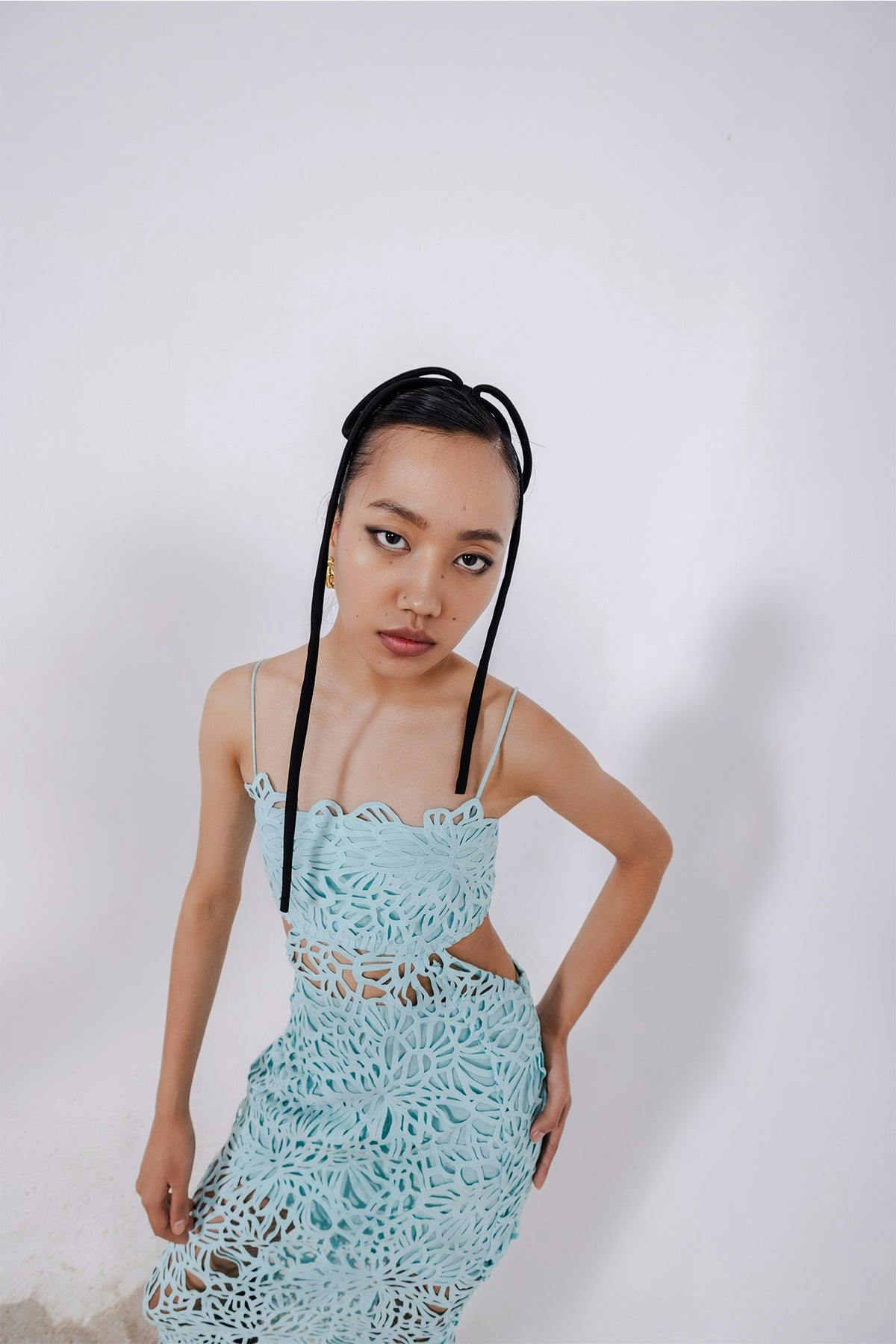 Thumbnail preview #1 for LULU AQUA STRAPPY SHEATH DRESS