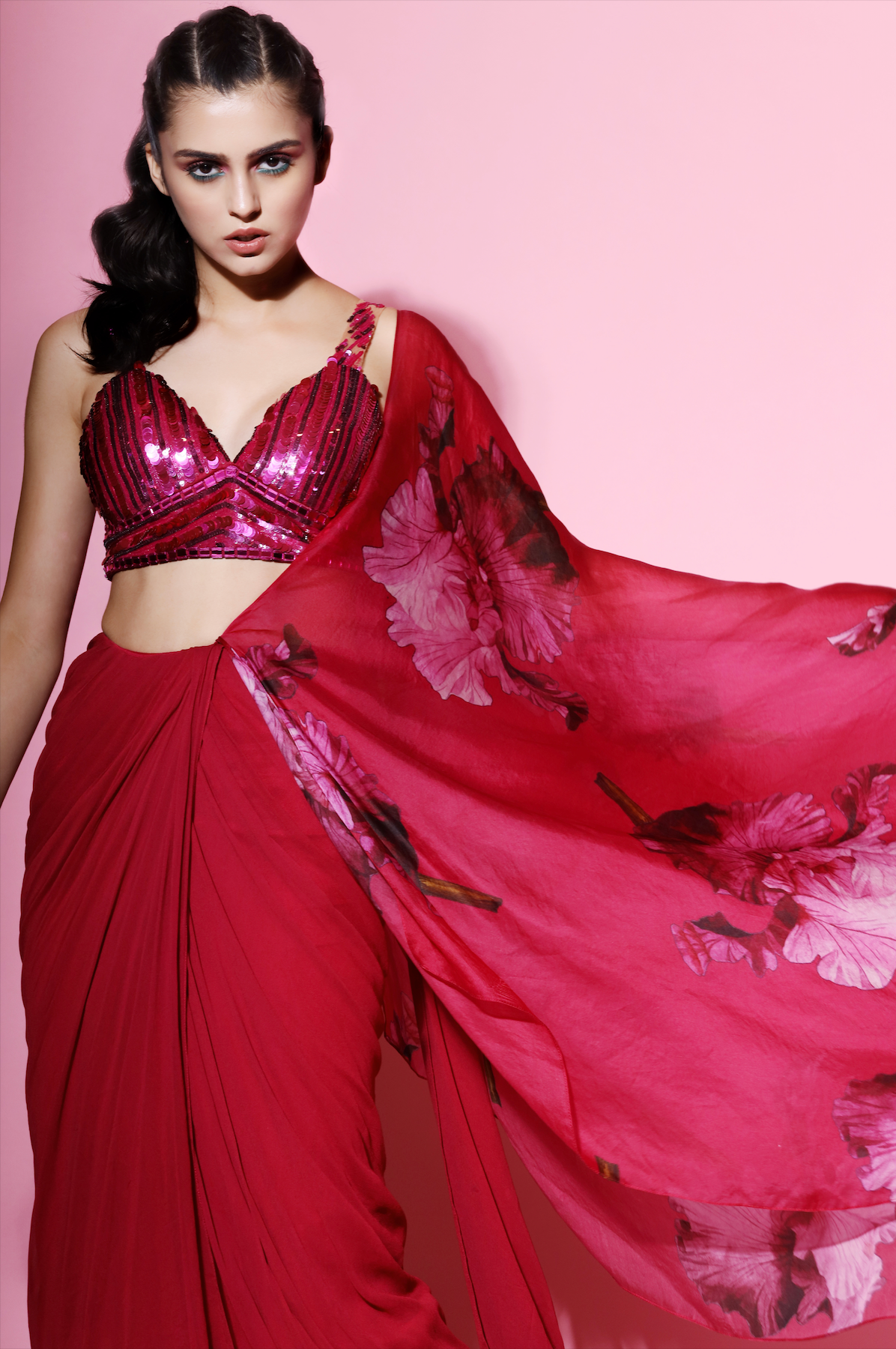 Thumbnail preview #1 for Hot Pink Solid Saree