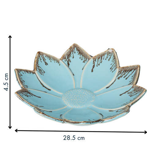 Thumbnail preview #1 for Blue Color Flower-Shaped Platter with Brown Drops Border