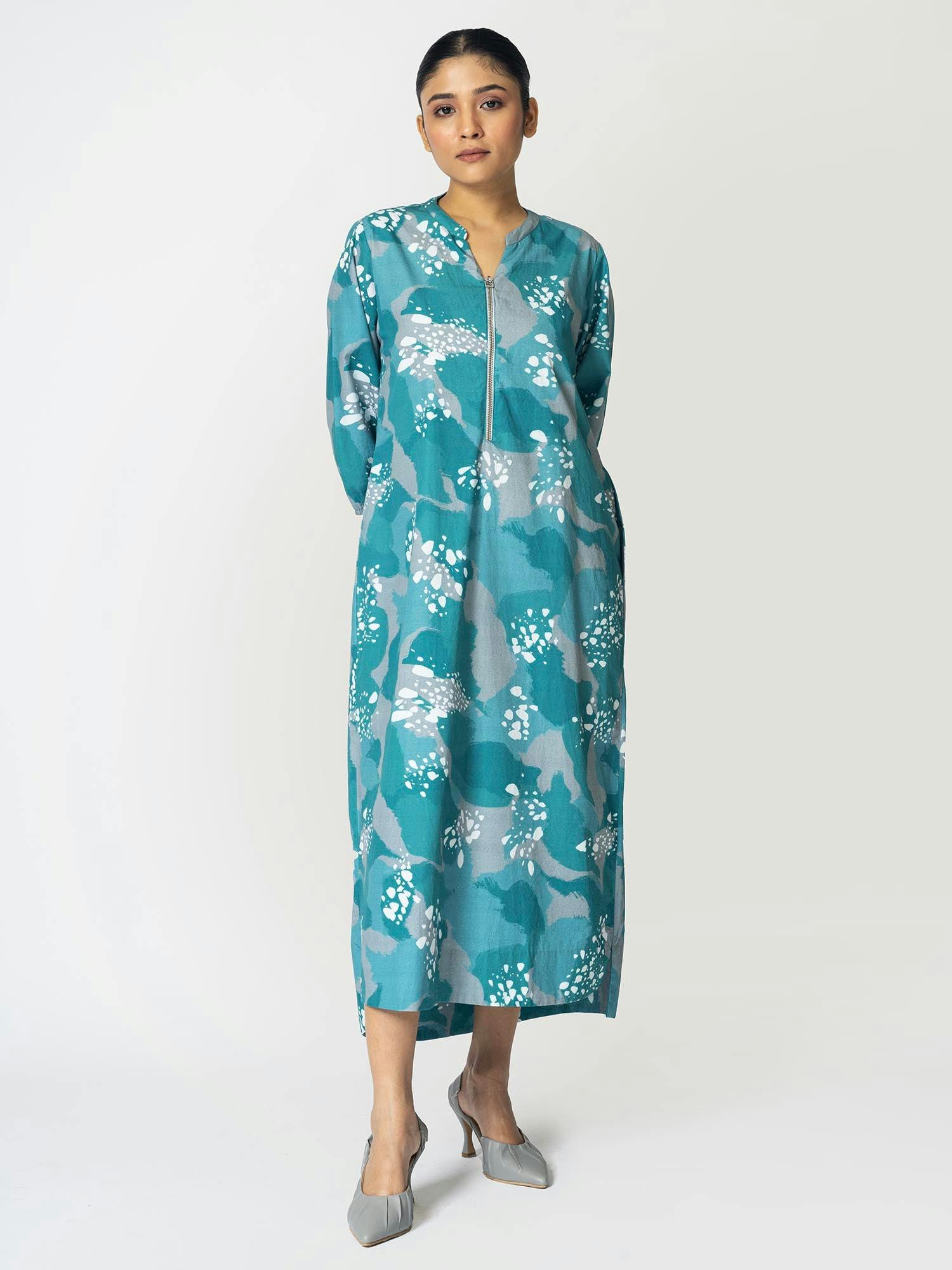 Dots Teal Dress with Zipper, a product by KLAD