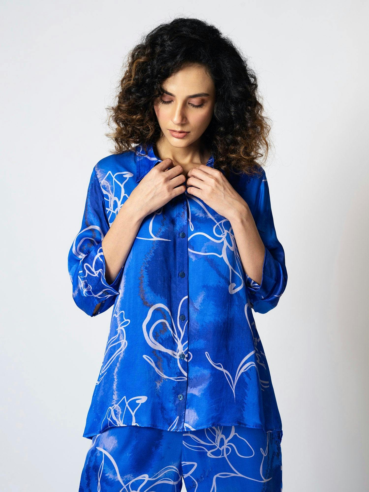 Marbled Floral Blue Shirt, a product by KLAD