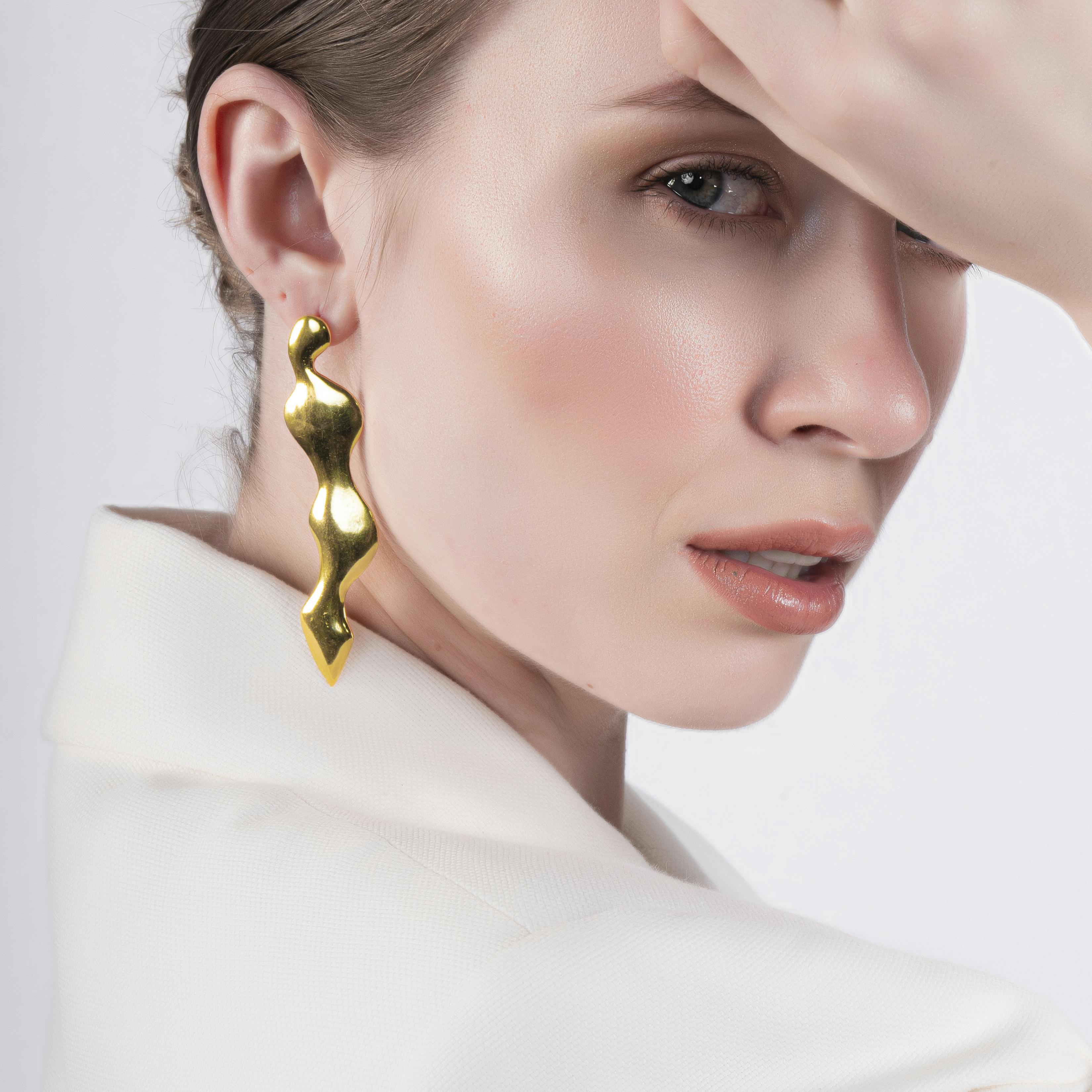 Thumbnail preview #2 for WATER STREAM EARRINGS - GOLD TONE