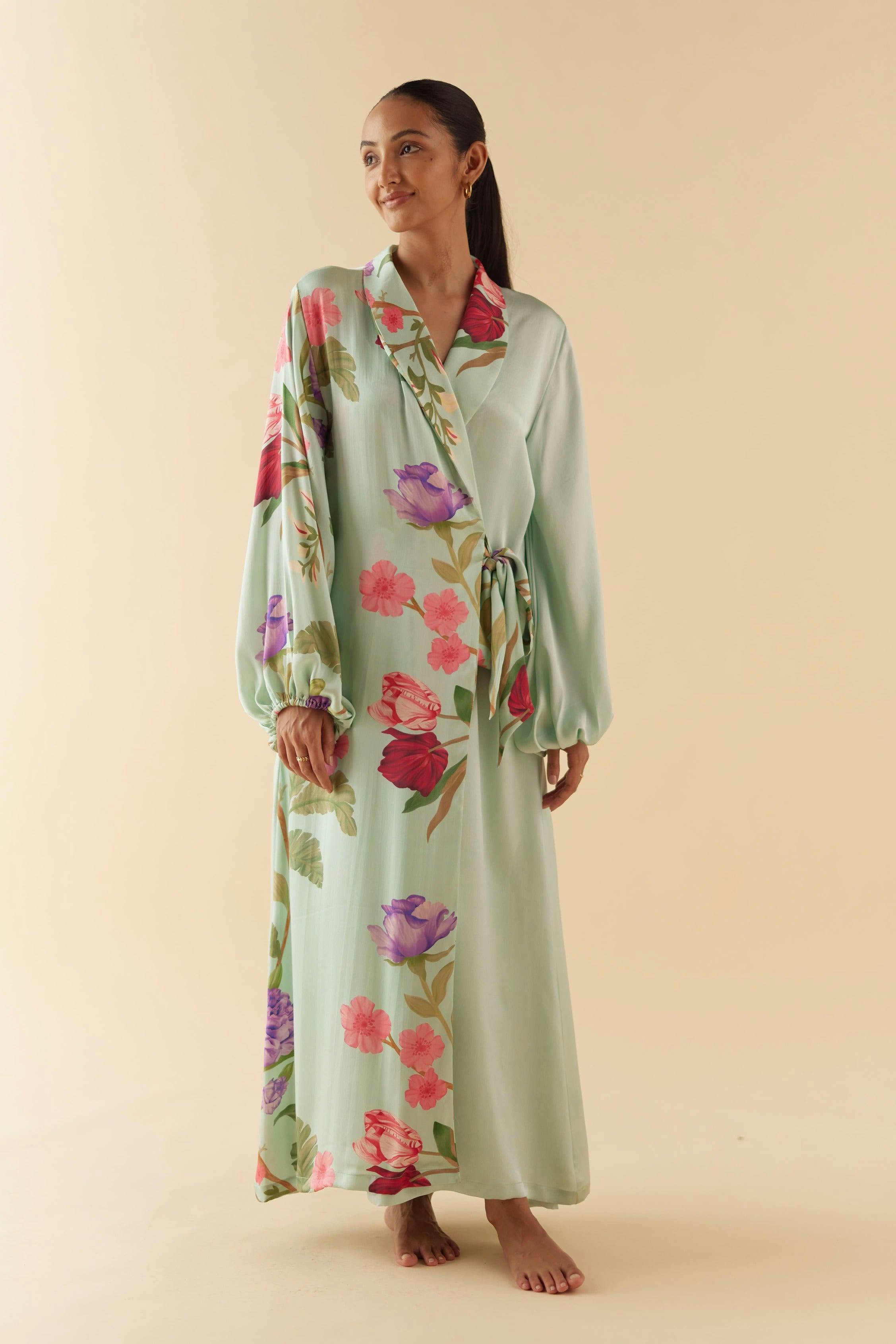 Thumbnail preview #1 for Celeste Floral Dream Silk Robe
