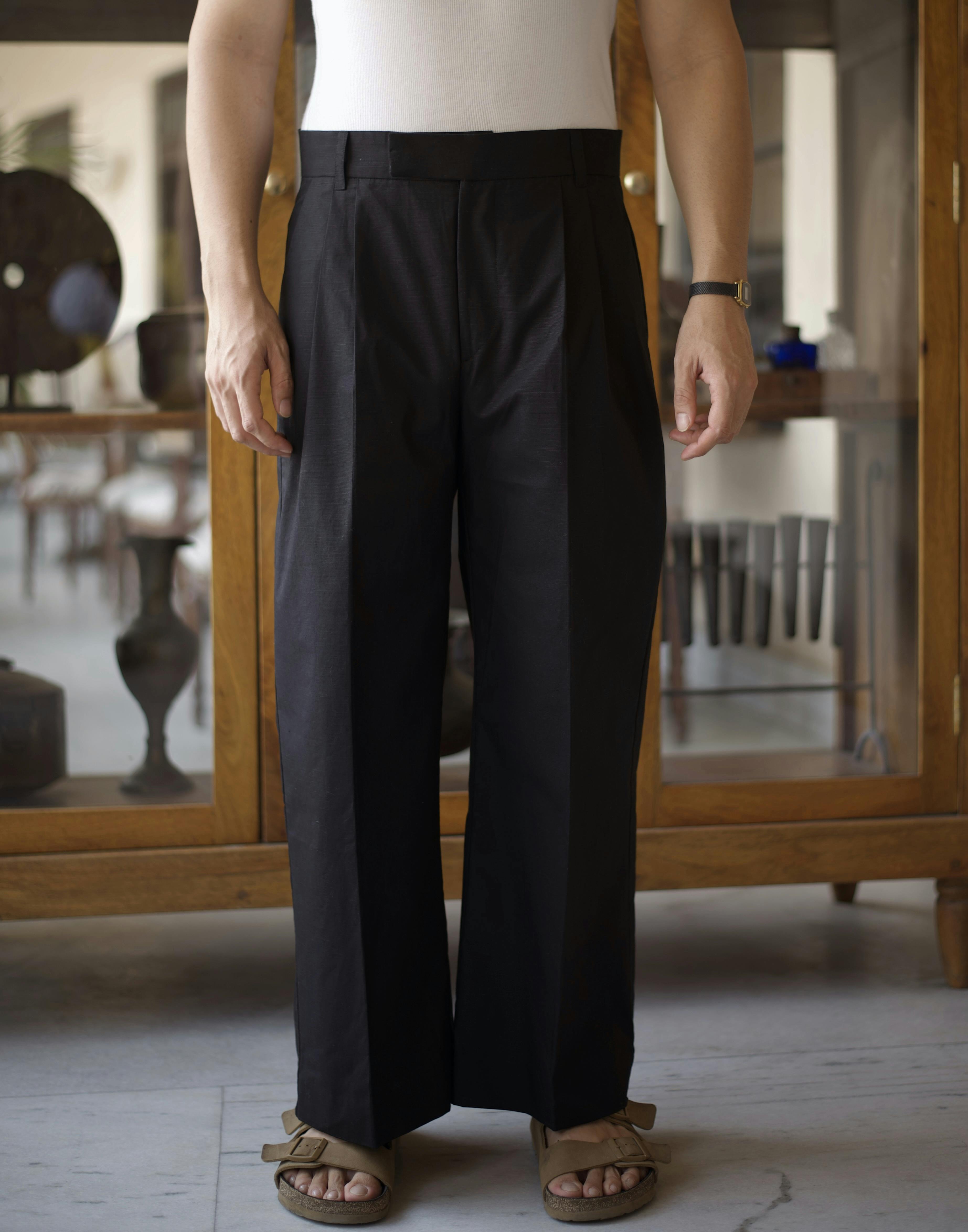 Thumbnail preview #1 for Pleated straight leg linen Blend Trousers