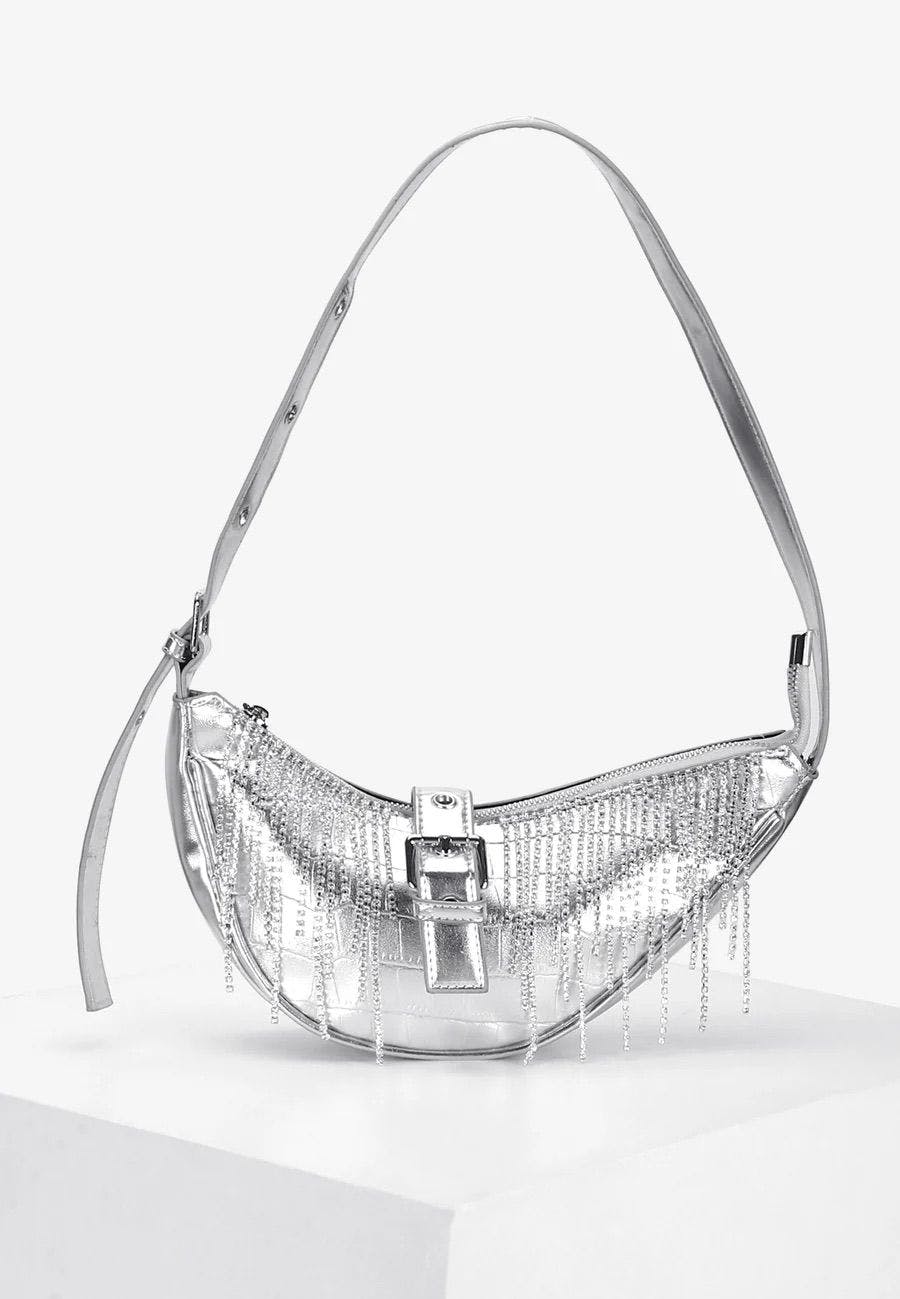 Silver Diamanté Shoulder Bag, a product by Clutcheeet