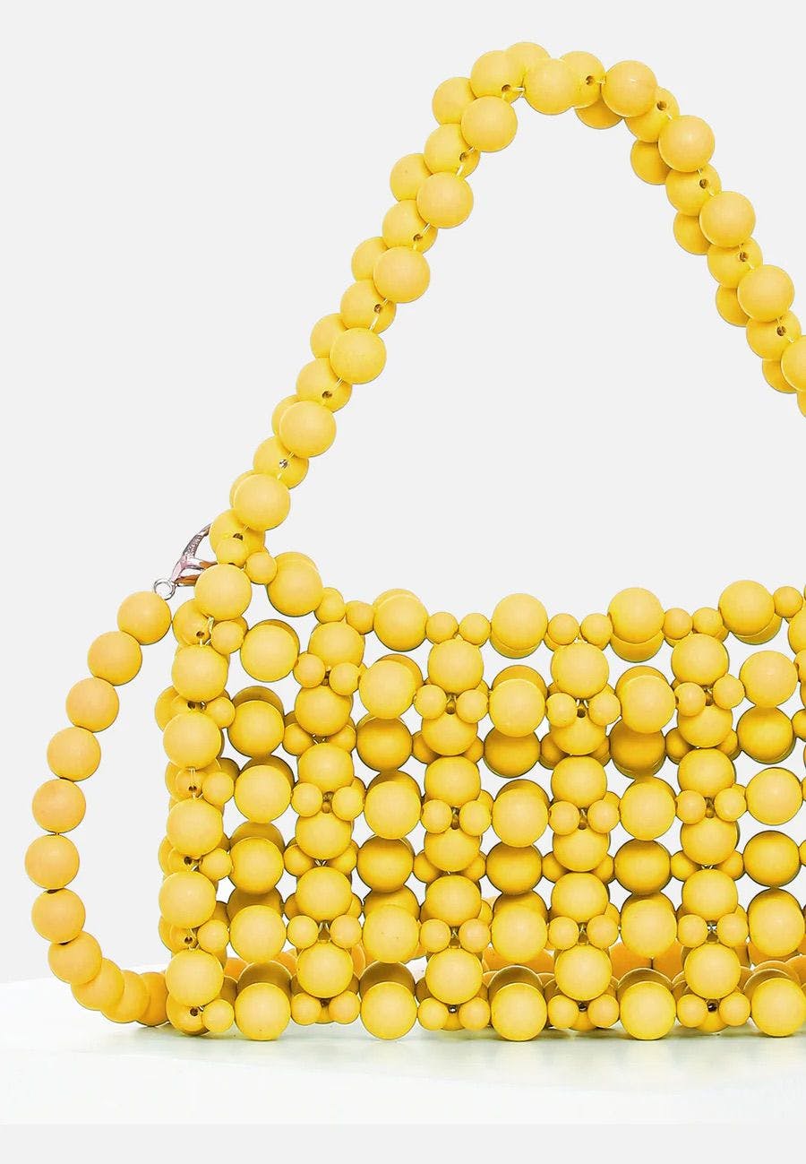Golden Yellow Beaded Mini Bag, a product by Clutcheeet