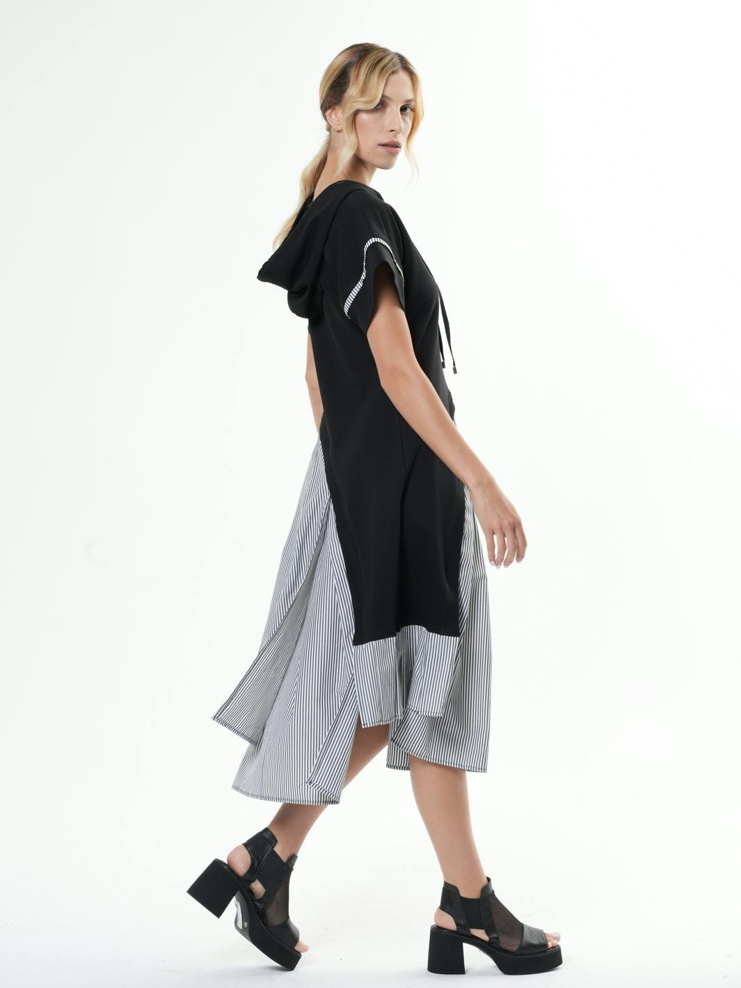 Thumbnail preview #6 for Asymmetric Hooded Dress With Short Sleeves 