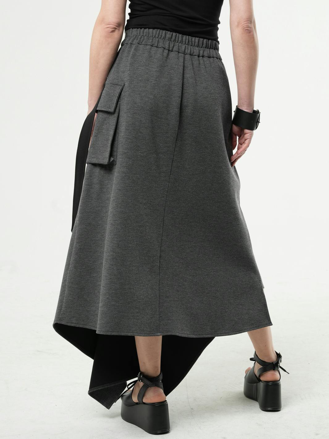 Thumbnail preview #8 for Asymmetric Gray Long Skirt with Zippers 